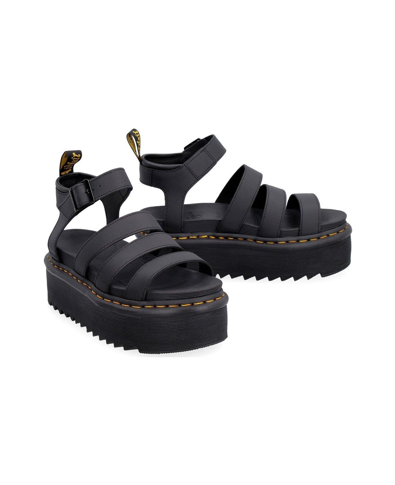 Dr. Martens Blaire Quad Hydro Open Toe Sandals - Black Hydro Leather サンダル