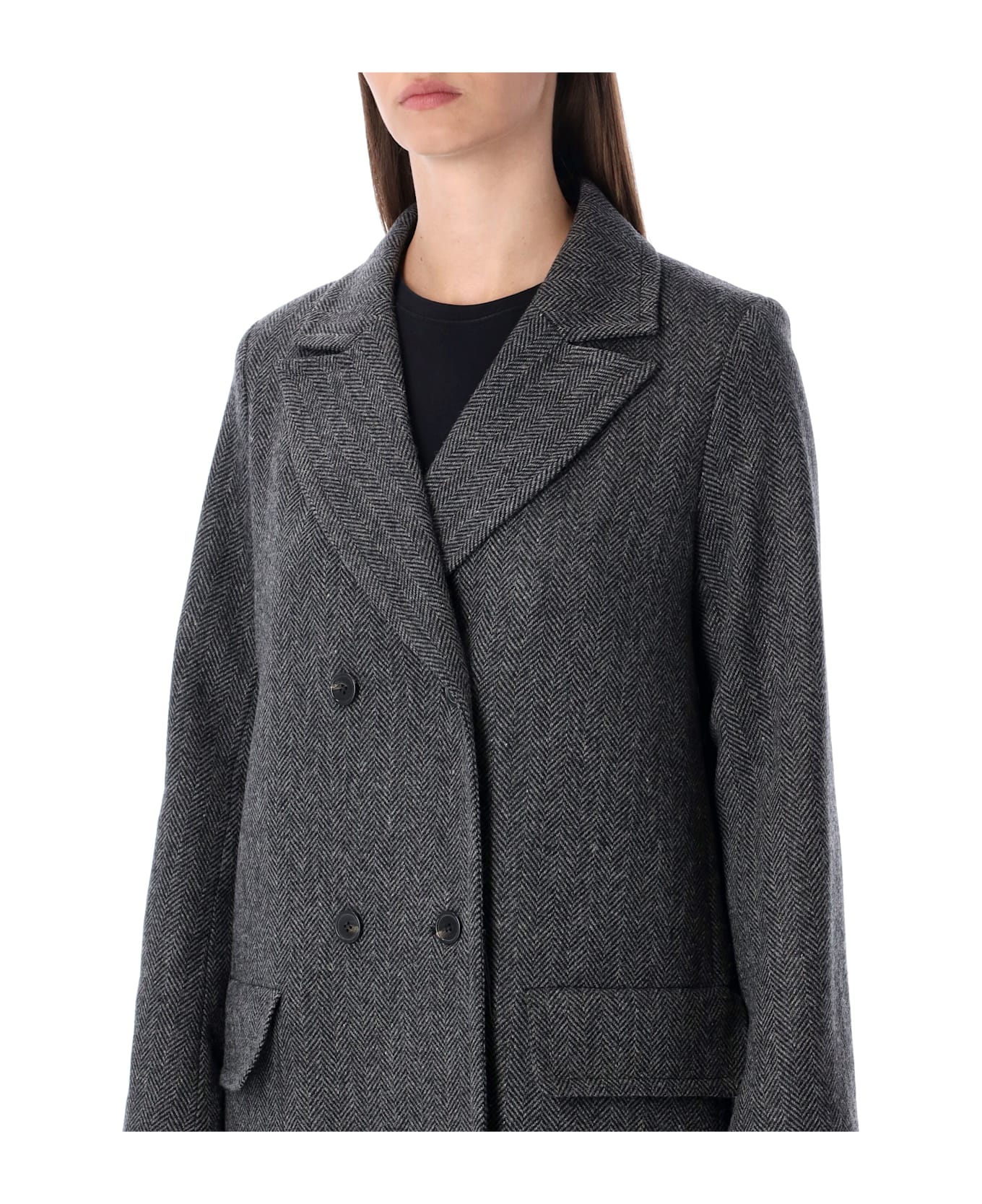 A.P.C. Ginny Wool Double-breasted Coat - ANTHRACITE