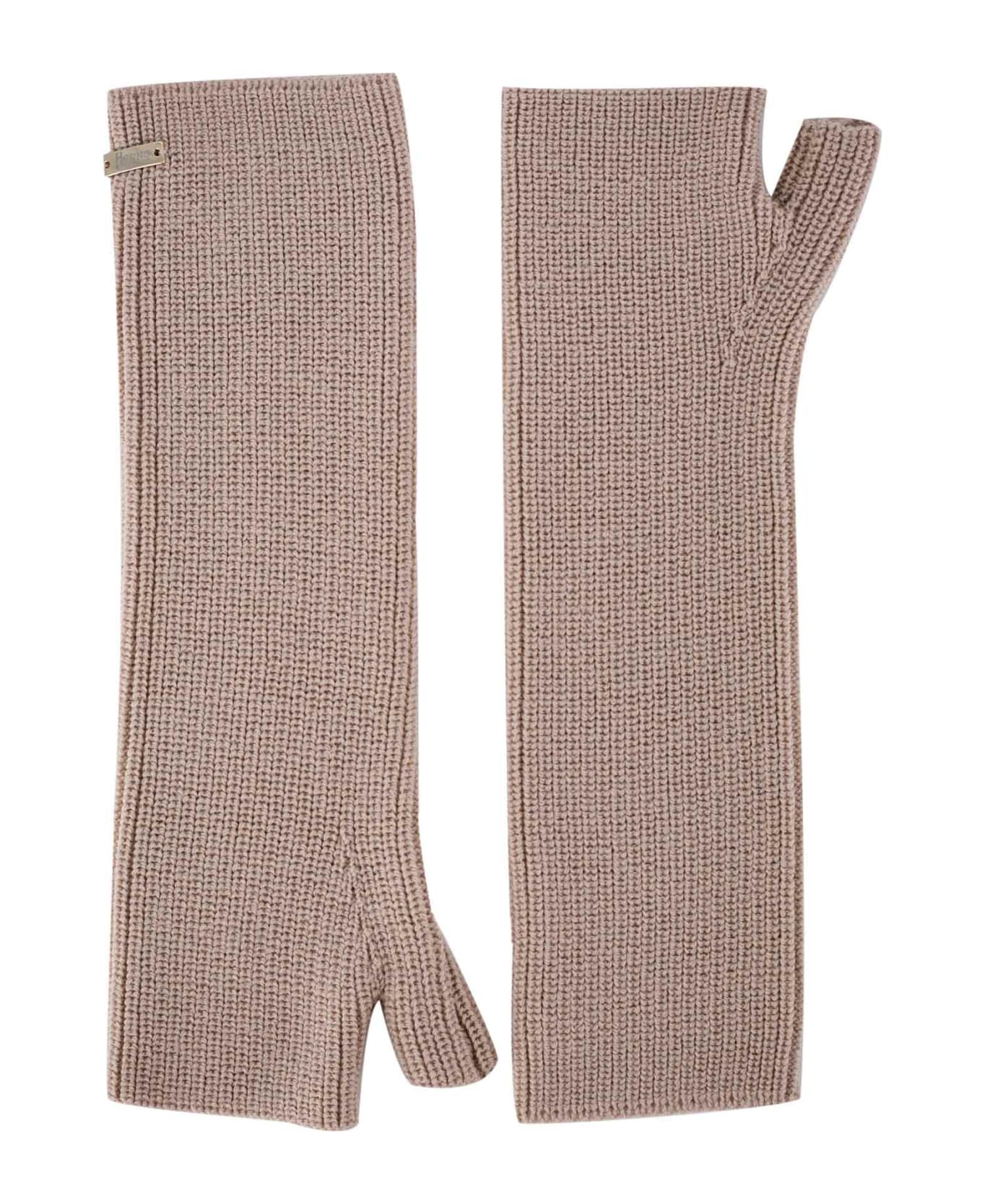 Herno Wool Blend Knitted Gloves - Beige