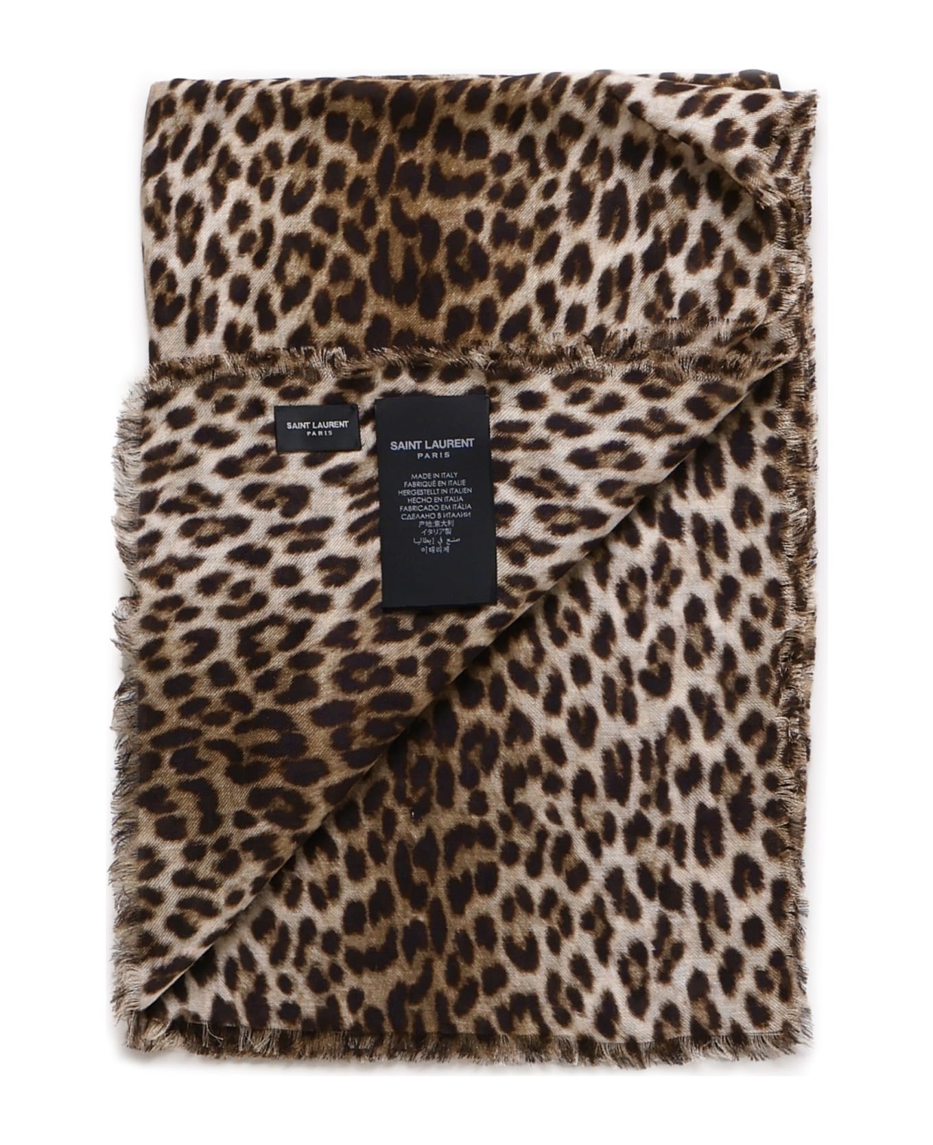 Saint Laurent Square Scarf In Leopard Modal And Cashmere - Beige