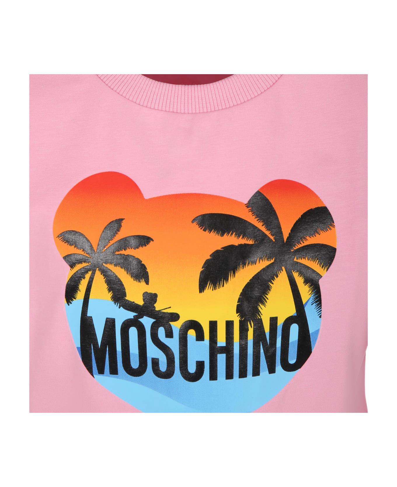 Moschino Pink T-shirt For Girl With Multicolor Print And Logo - Pink