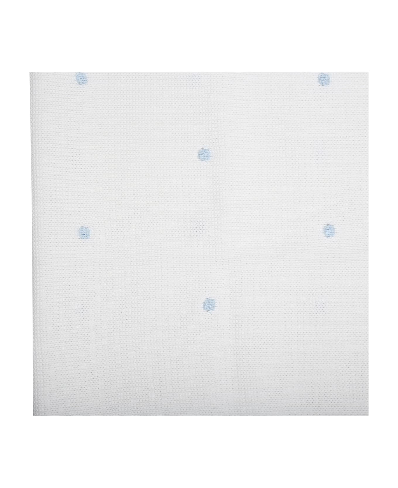 Little Bear White Baby Blanket For Baby Boy With Sky Blue Polka Dots - White