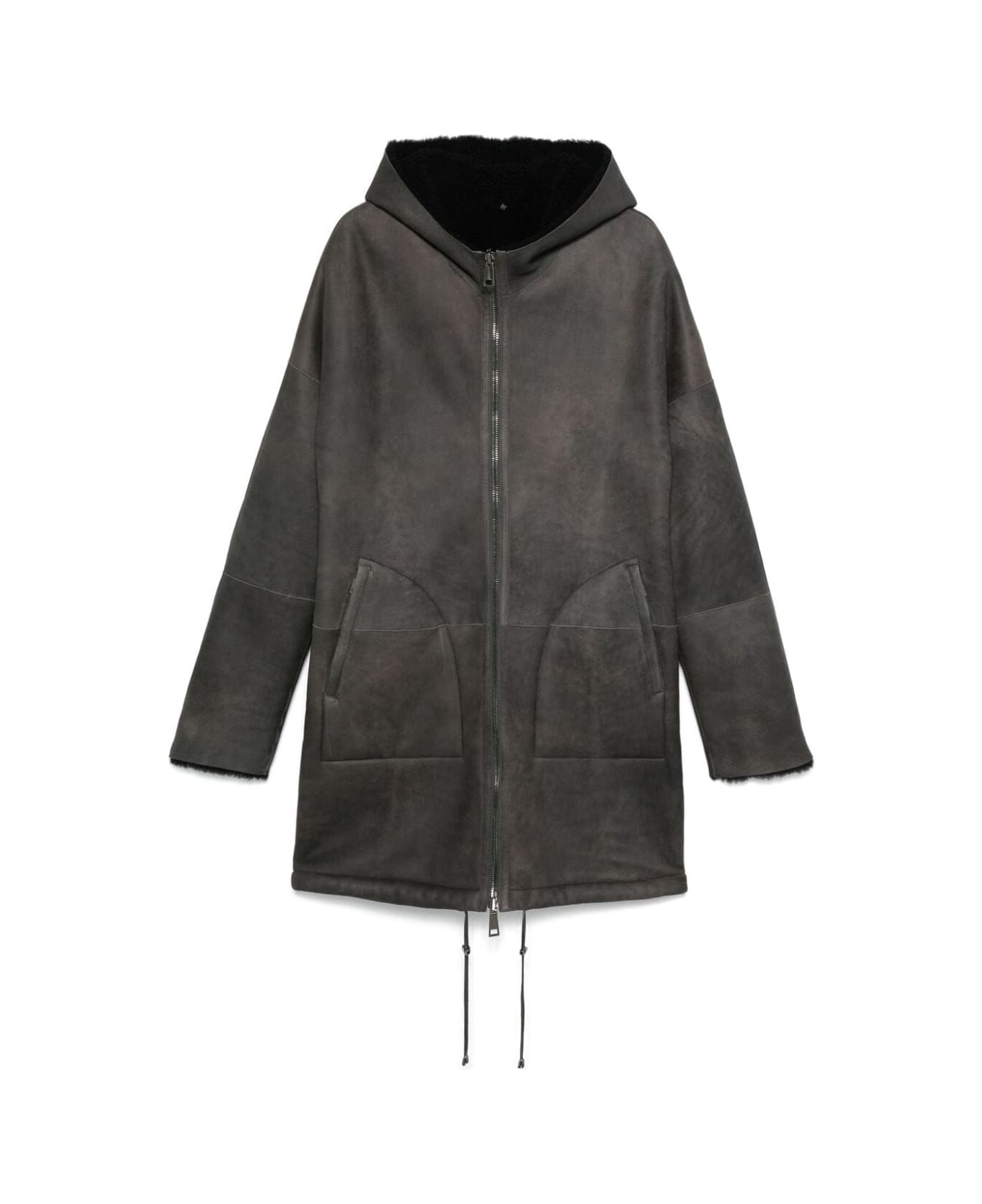 Giorgio Brato Reversible Shearling Over With Hood - Eagle Grey