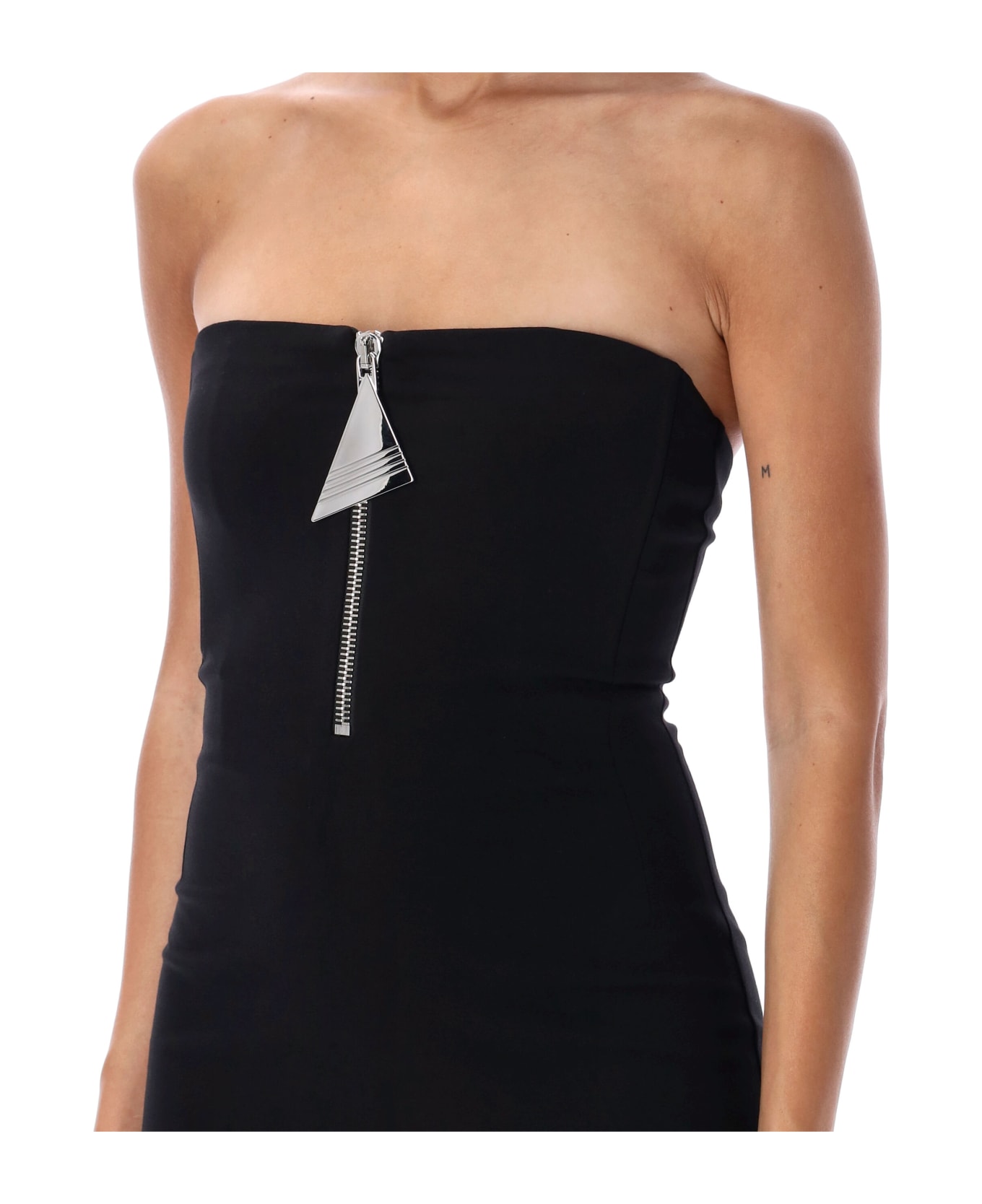 The Attico Bustier Dress With Decorative Zip - BLACK