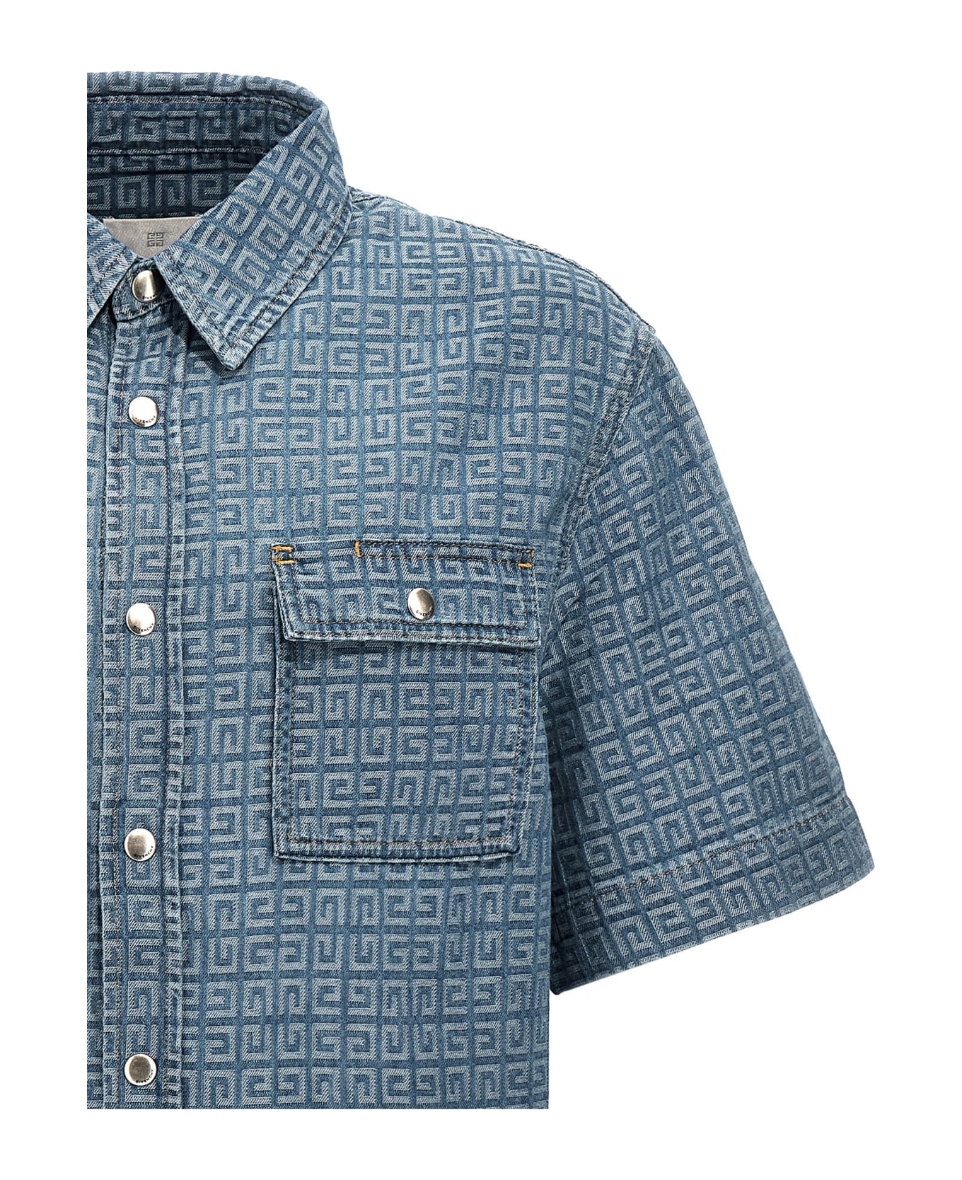Givenchy Short Sleeves Boxy Fit Denim Shirt - Light Blue