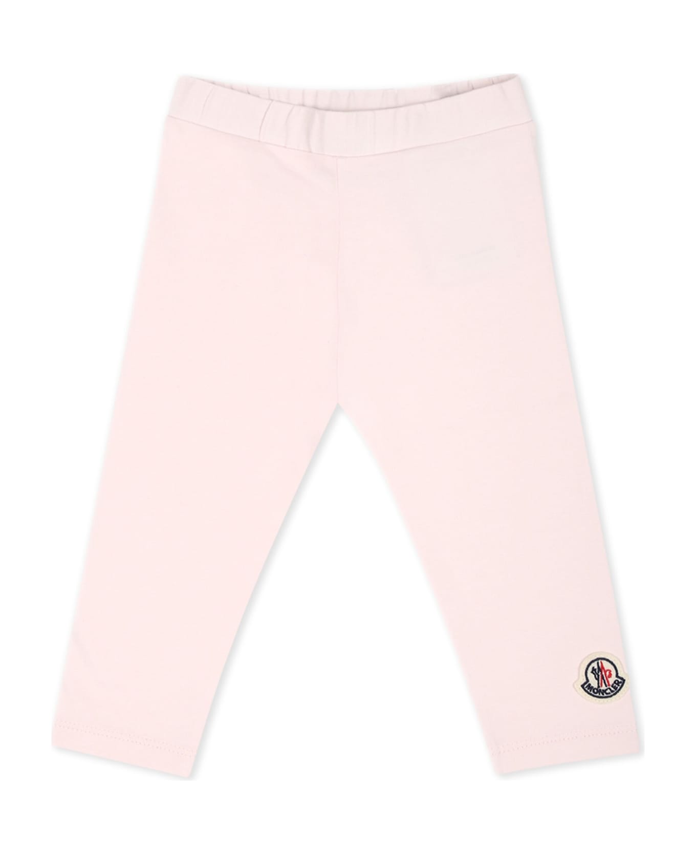 Moncler Pink Leggings With Logo Patch - Pink