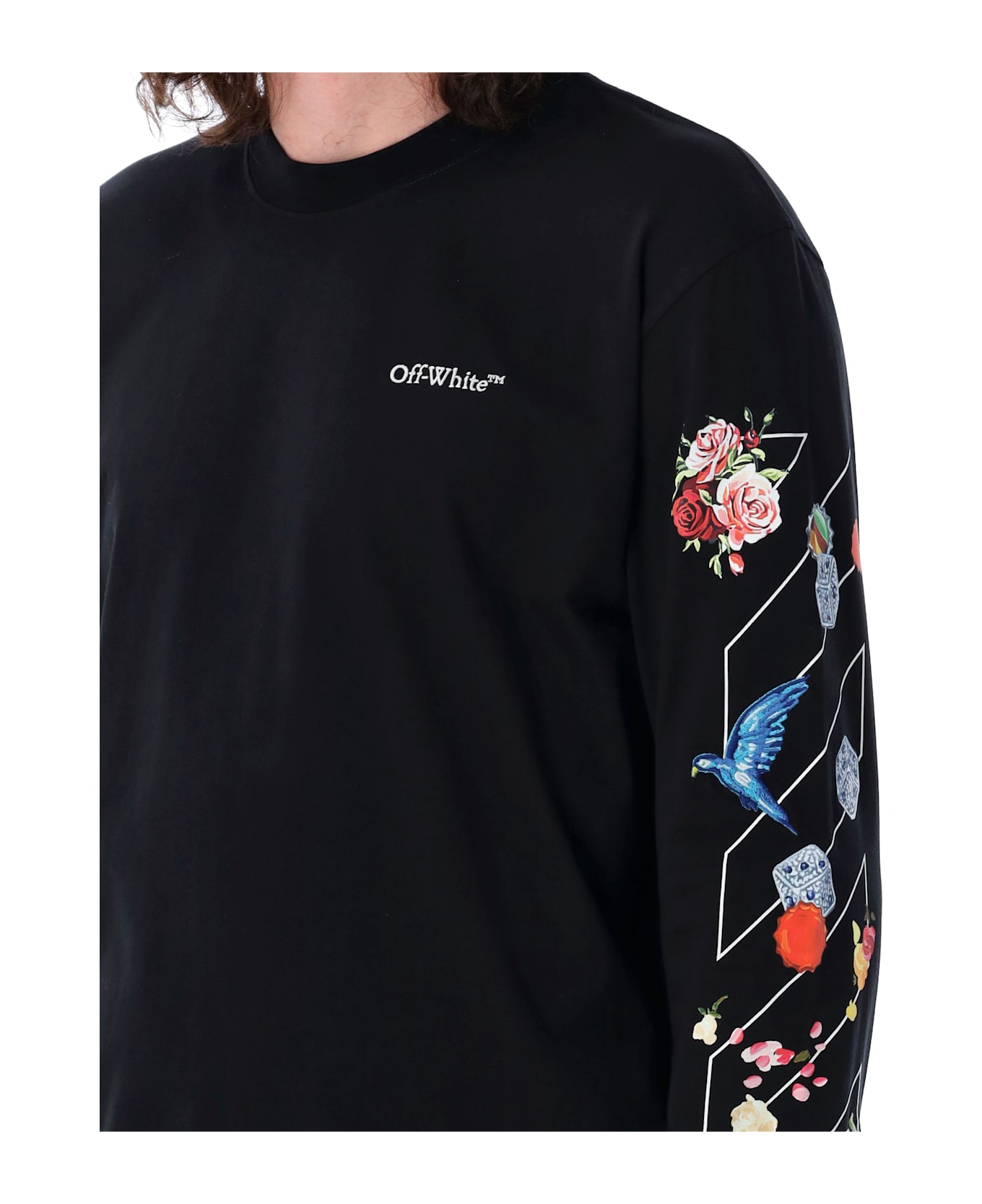 Off-White Fresco Diag Skate L/s Tee - BLACK WHITE