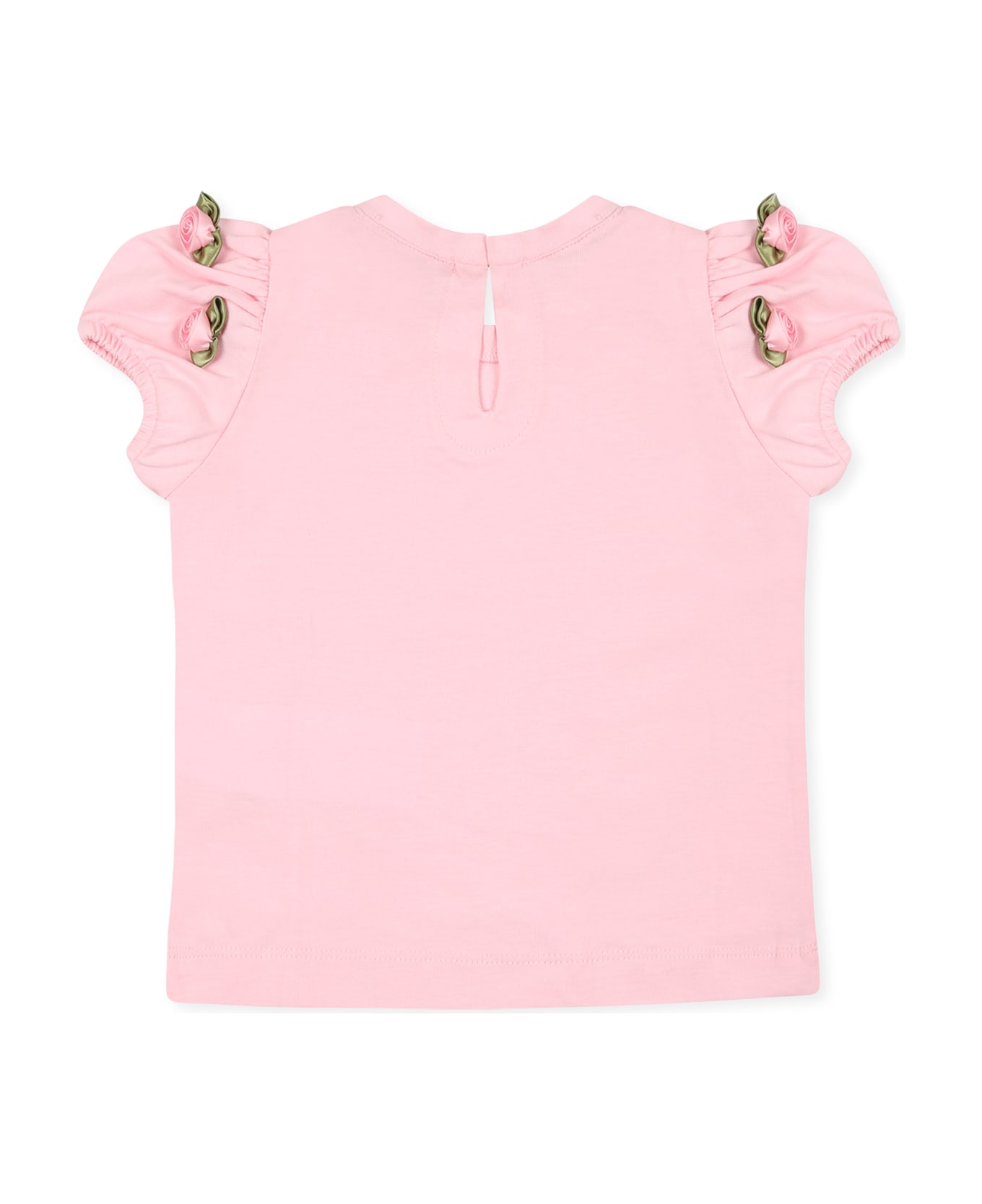 Monnalisa Pink T-shirt For Baby Girl With Roses - Pink