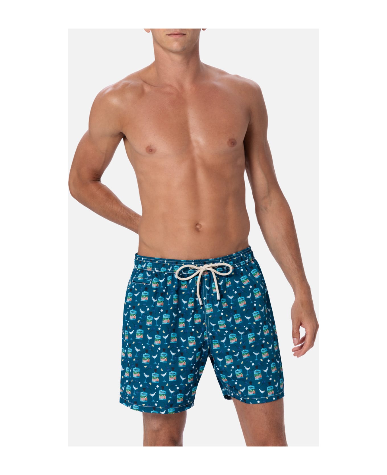 MC2 Saint Barth Man Lightweight Fabric Swim-shorts Lighting Micro Fantasy With Gin Tonic Portofino Gin Print | Portofino Dry Gin Special Edition - GREEN