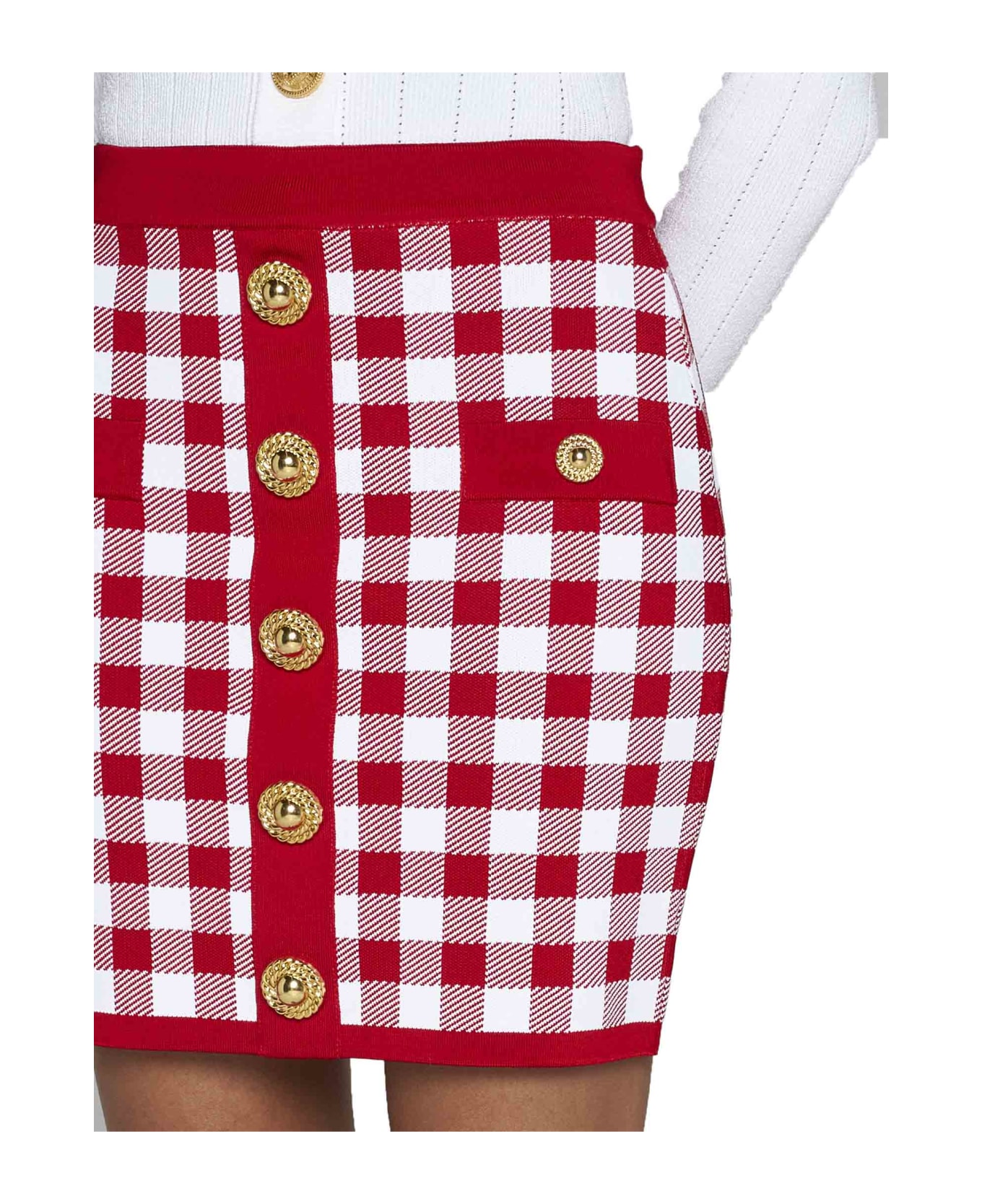 Balmain Viscose-blend Knit Miniskirt - Rouge/blanc
