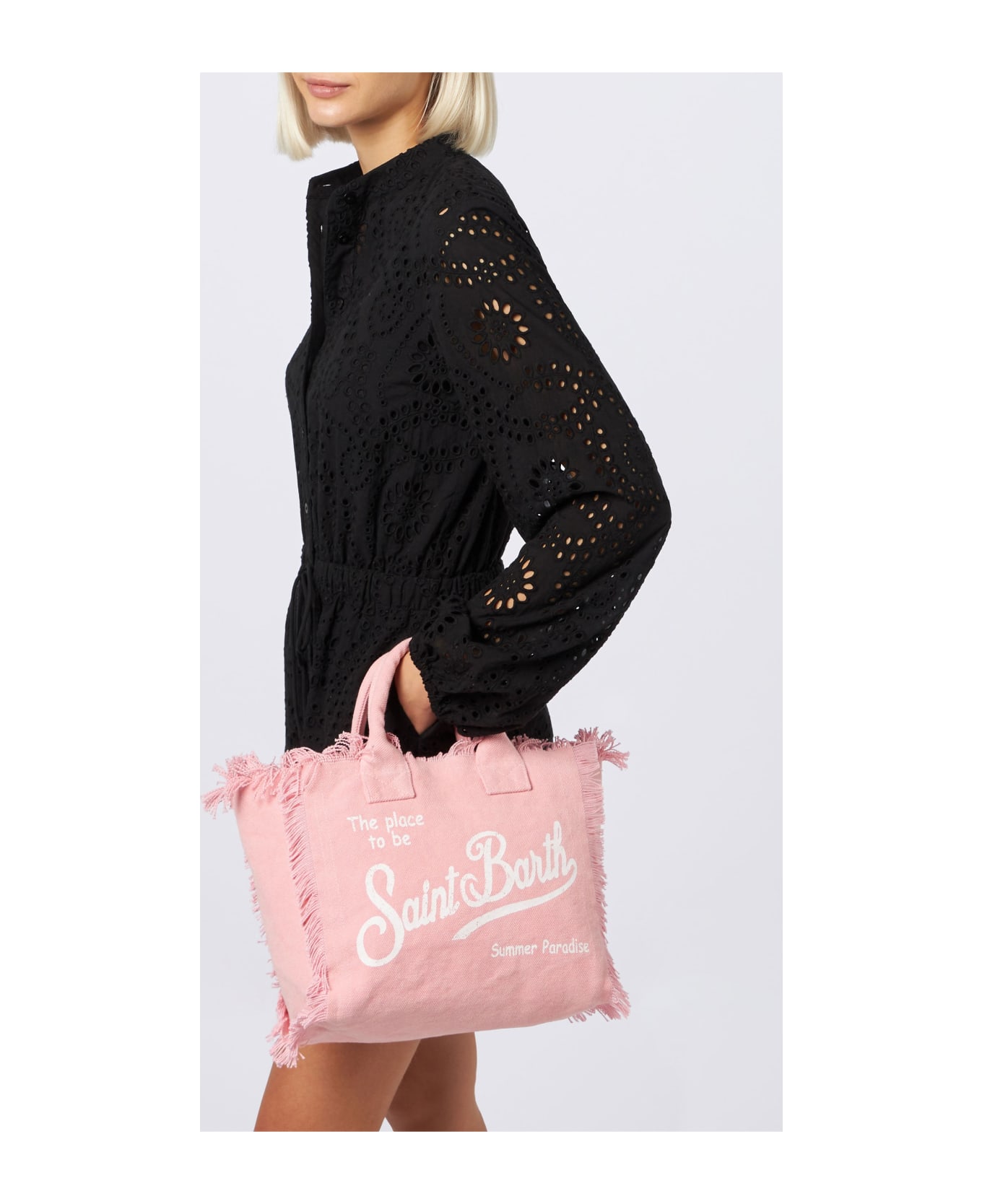 MC2 Saint Barth Woman Black Sangallo Lace Cotton Playsuit Julian - BLACK