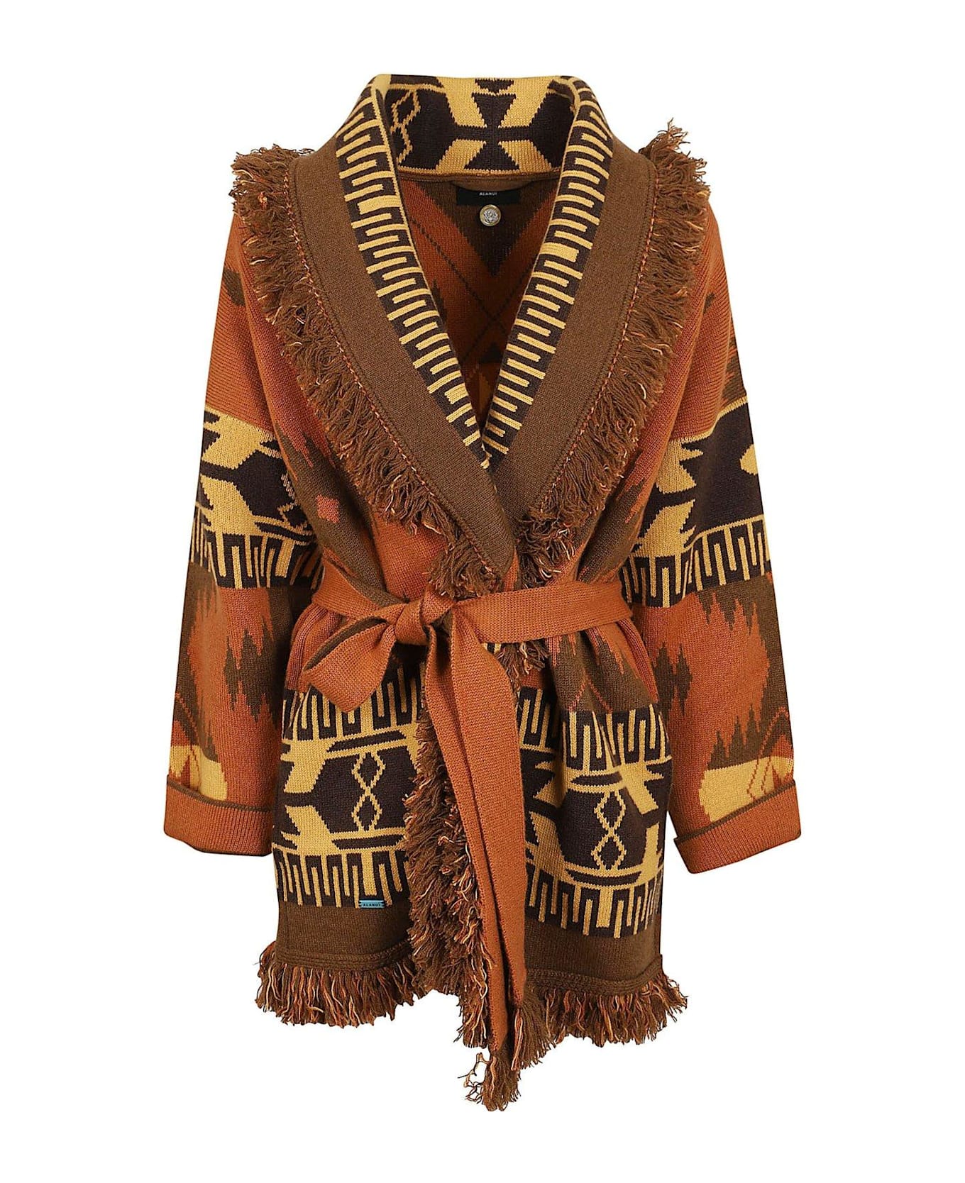 Alanui Fringed Edge V-neck Belted Cardigan - Orange