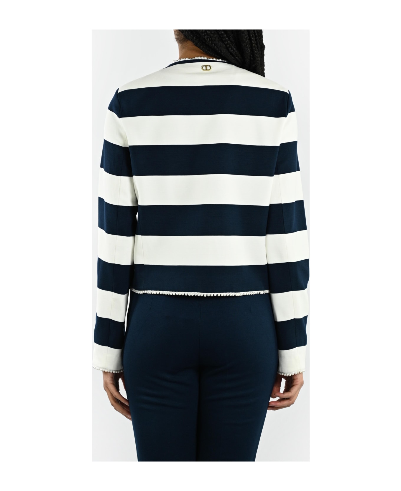 TwinSet Striped Jacket With Pearls - Blue