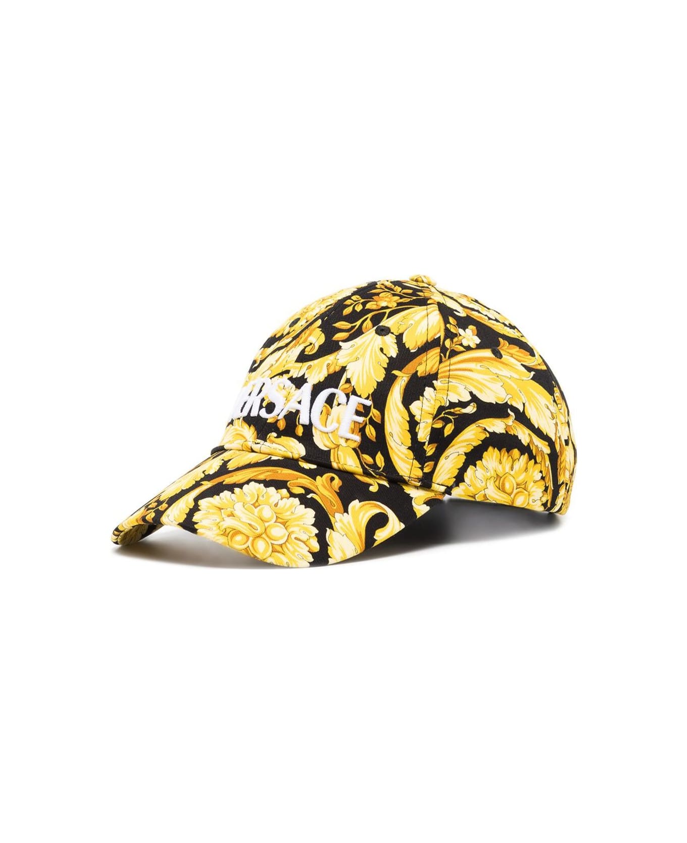 Versace Man's Baroque Printed Cotton Cap With Logo - Yellow