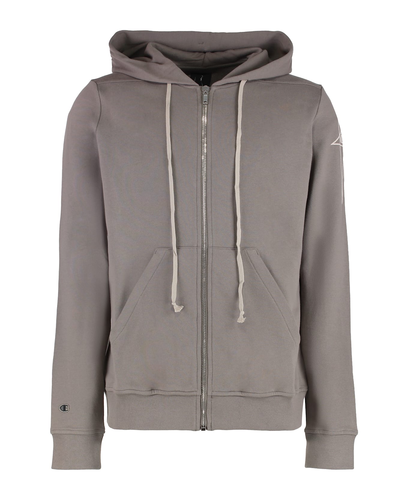 Rick Owens Hoodie With 3d Embroidered Pentagram - turtledove