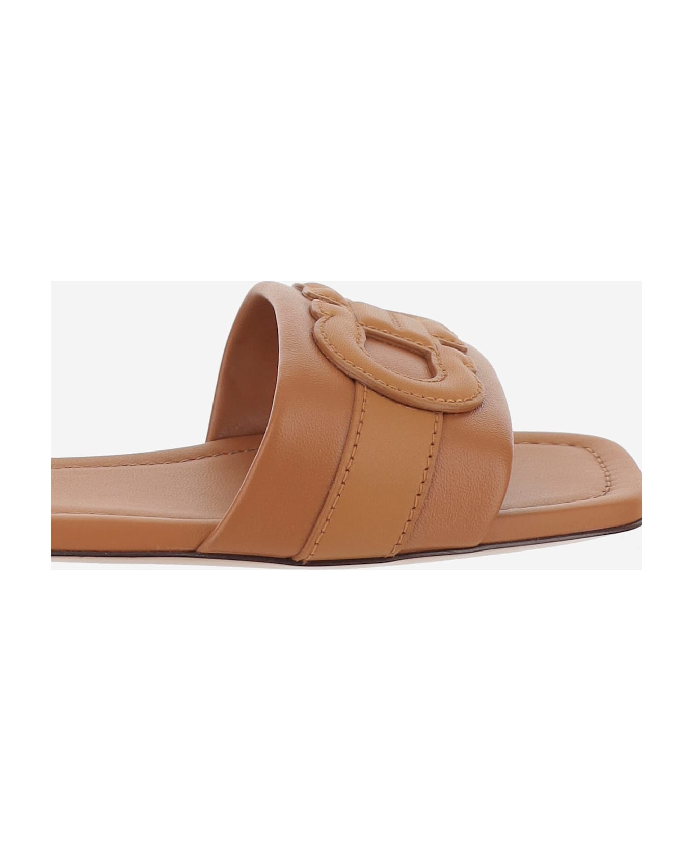 Ferragamo Leather Flat Sandals With Logo - Brown