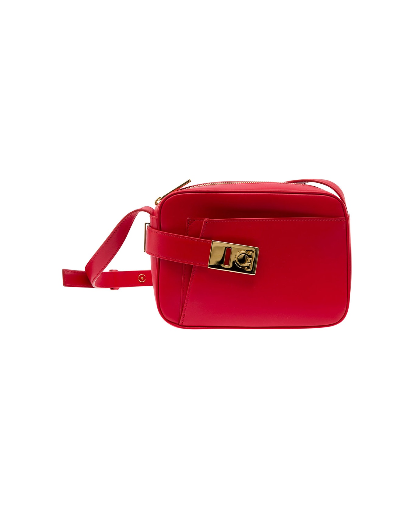 Ferragamo 'camera Case S' Red Crossbody Bag With Gancini Buckle In Leather Woman - Red