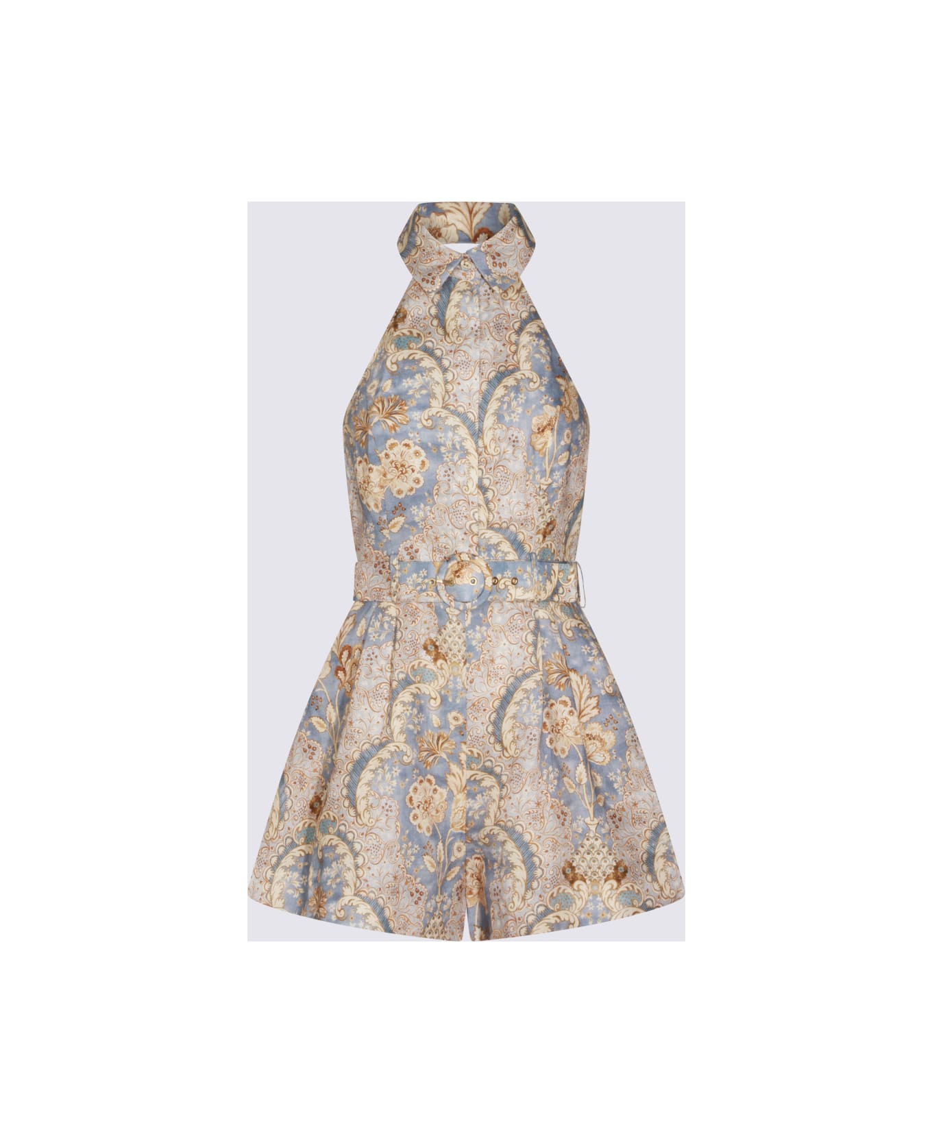 Zimmermann Damask Denim Linen Jumpsuit - DAMASK DENIM