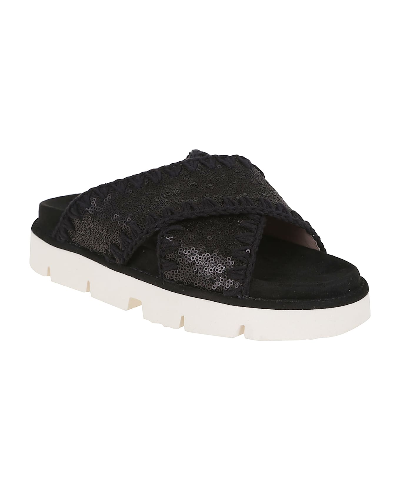 Mou Criss-cross Bio Sandal Sequins - Msqcar Microsequins Carbon Black
