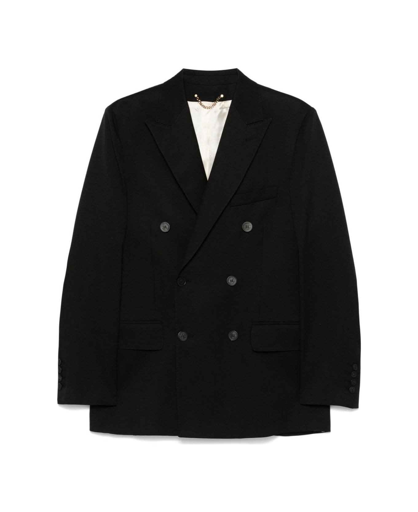 Golden Goose M`s Double Breasted Blazer Light Dry Wool Gabardine/ Printed Message Inside Contrast Lining - Black