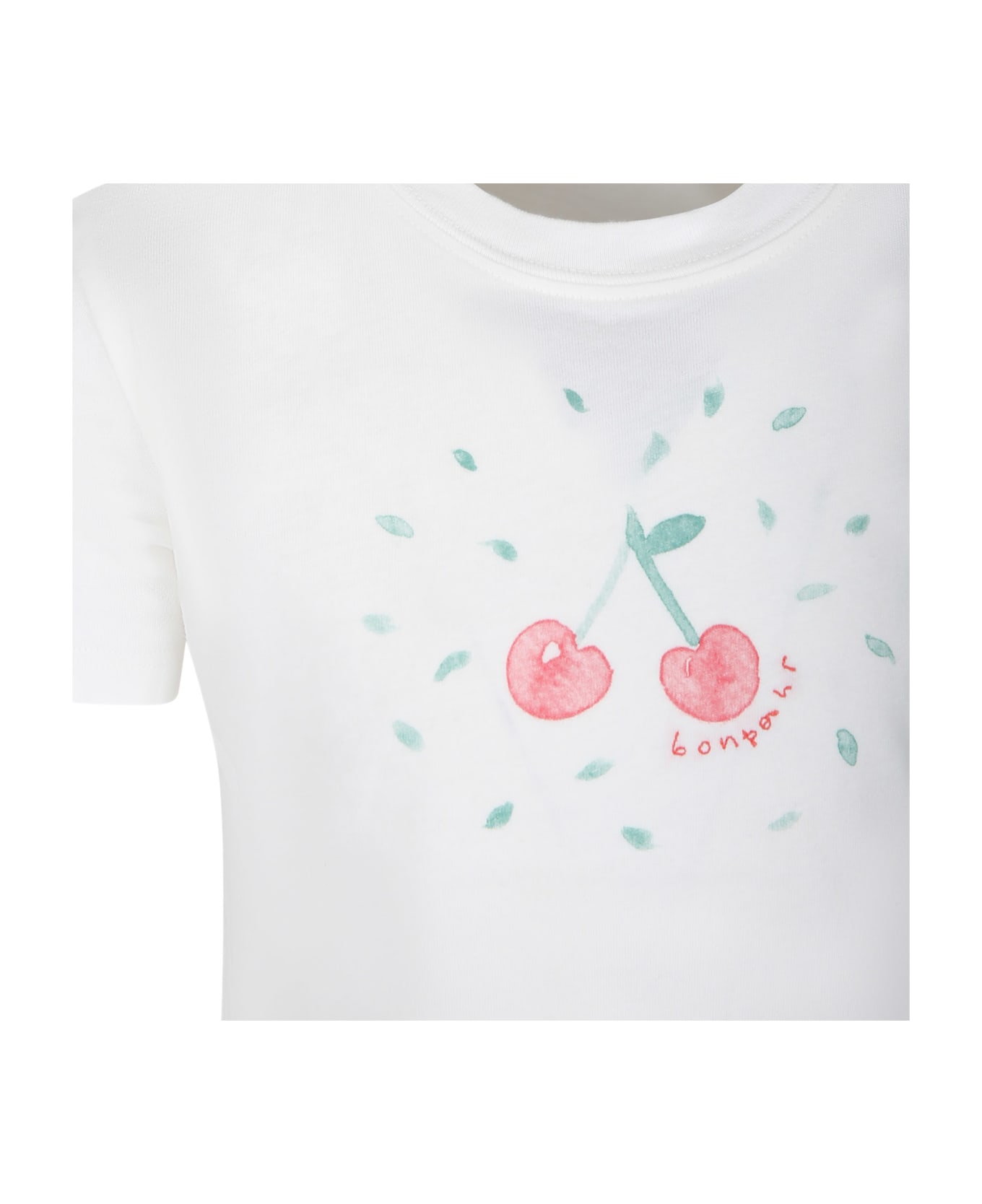 Bonpoint White T-shirt For Girl With Iconic Cherries - White Tシャツ＆ポロシャツ