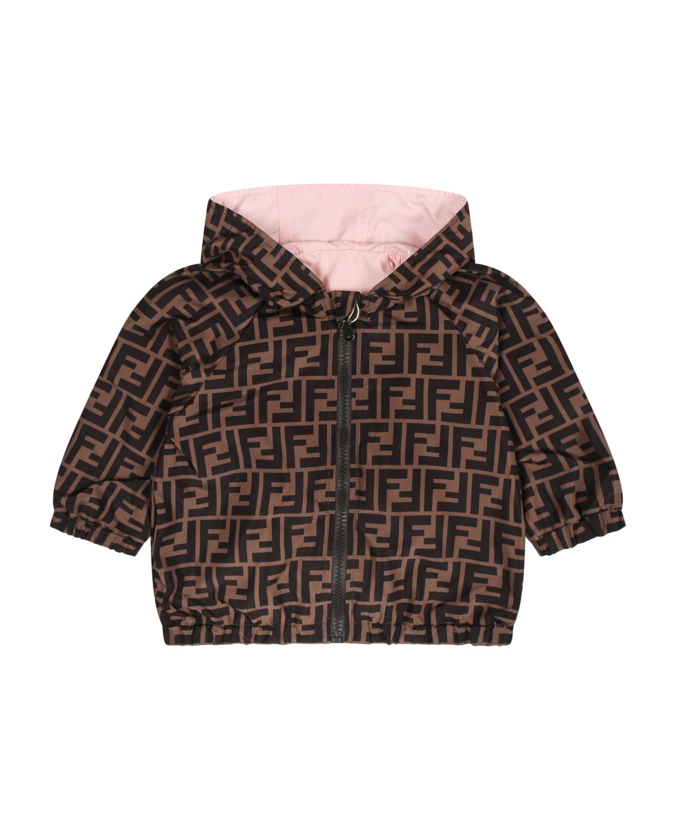 Fendi Reversible Pink Windbreaker For Baby Girl With Iconic Ff - Pink コート＆ジャケット
