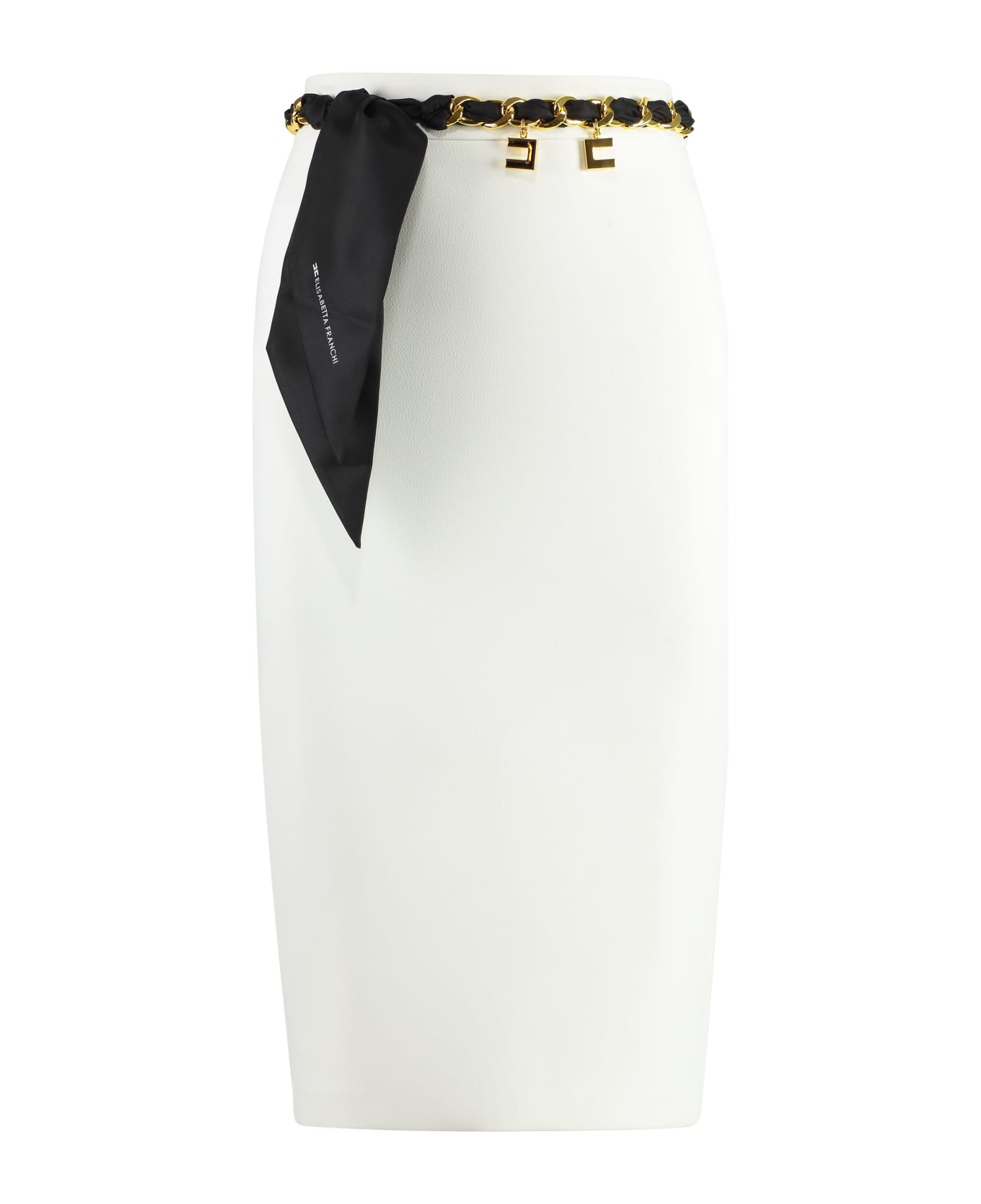 Elisabetta Franchi Belted Crepe Skirt - Ivory