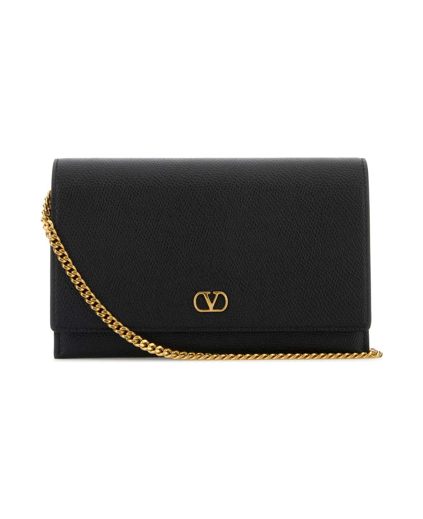 Valentino Garavani Black Leather Vlogo Signature Clutch - NERO