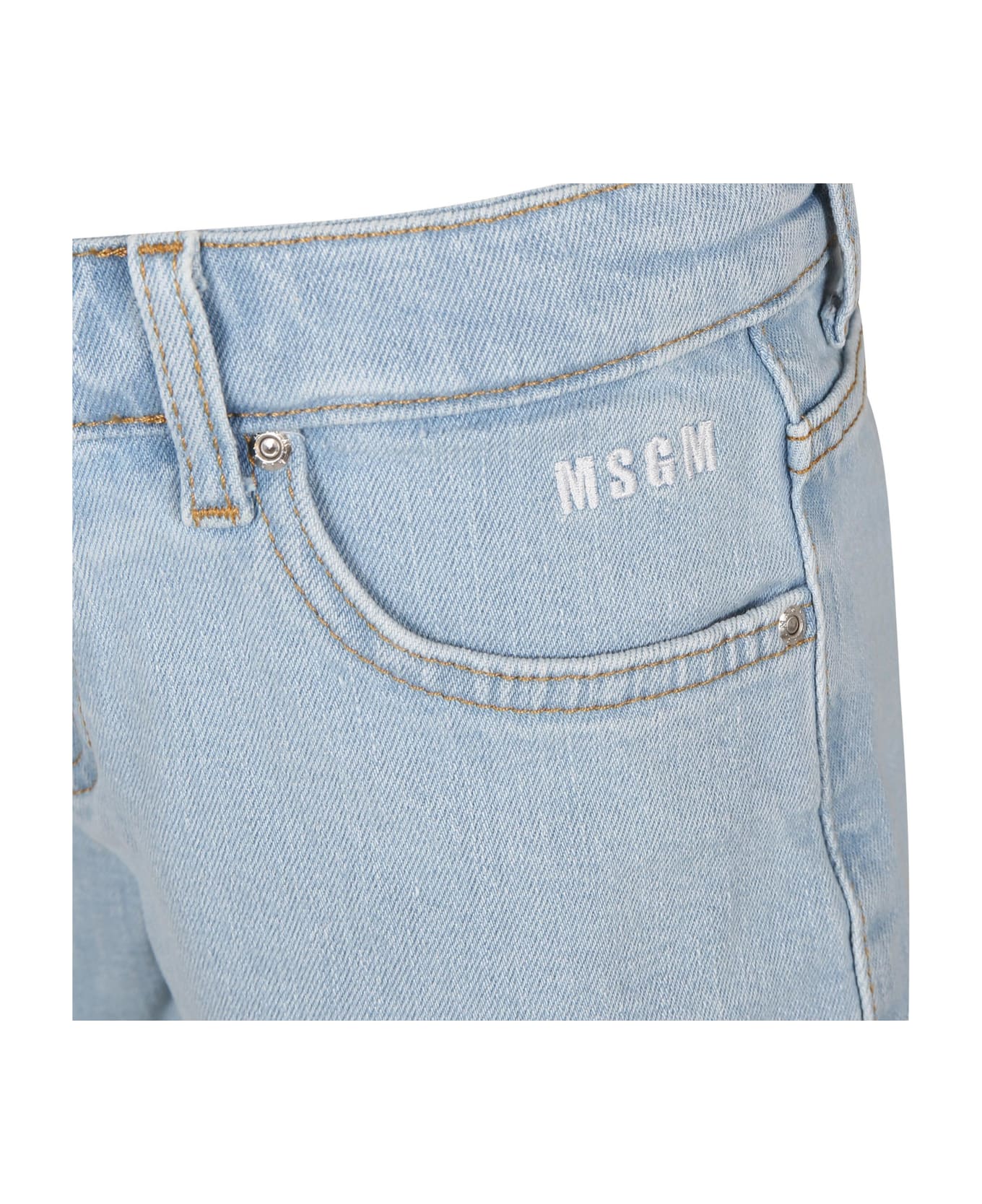 MSGM Blue Short For Girl With Logo - Denim
