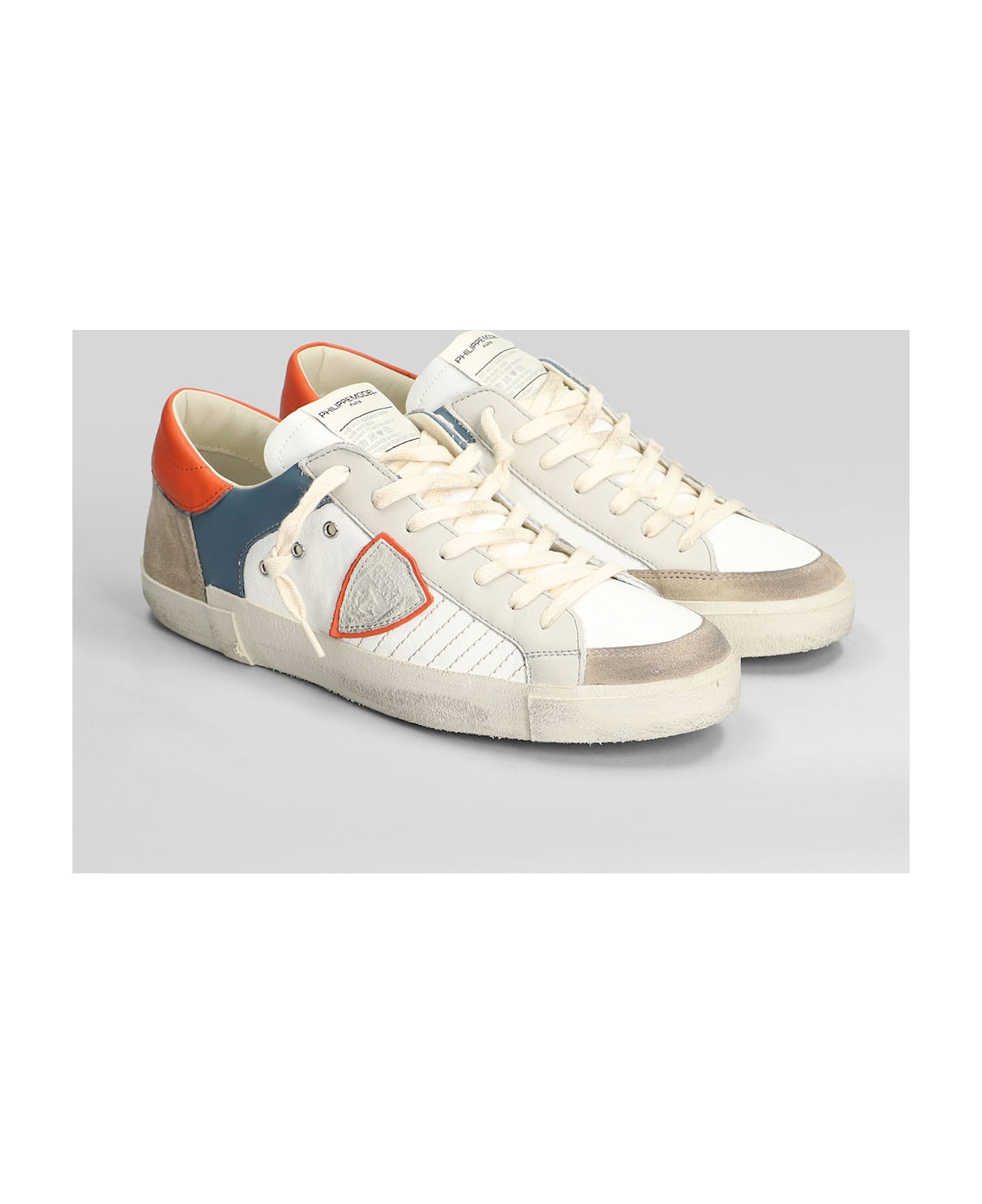 Philippe Model Prsx Low Sneakers In White Suede And Leather - white