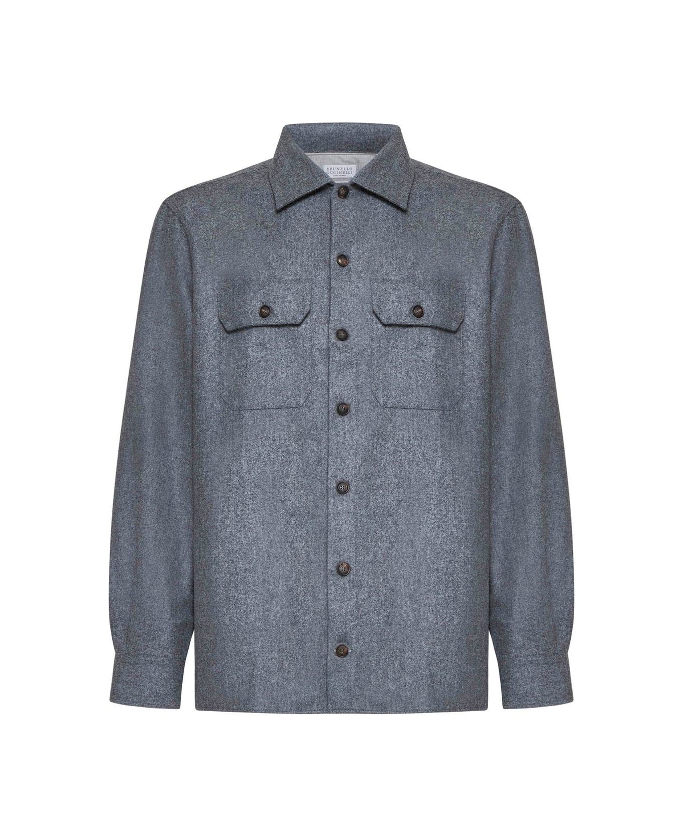 Brunello Cucinelli Flap Pocket Long-sleeved Shirt - Grey