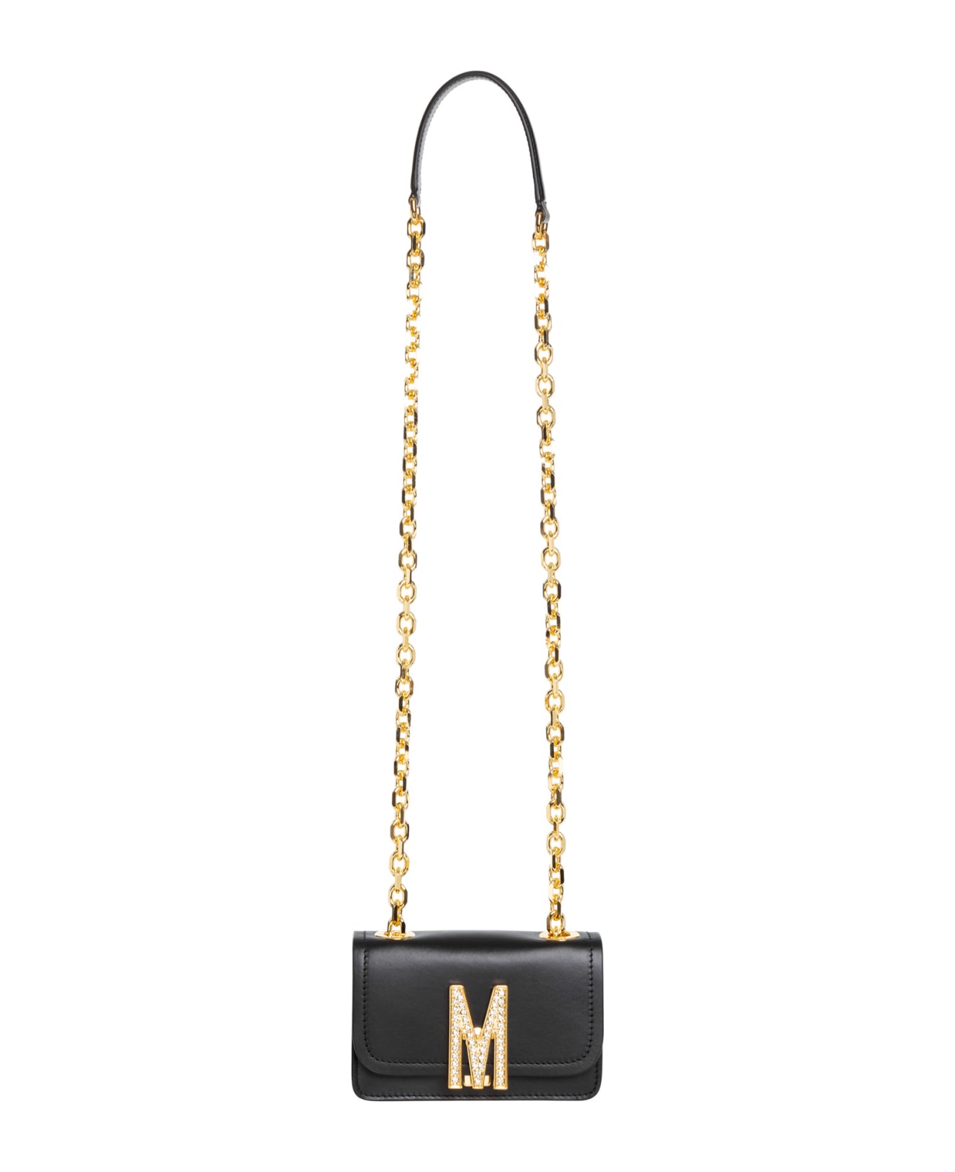 Moschino M Leather Crossbody Bag - Black