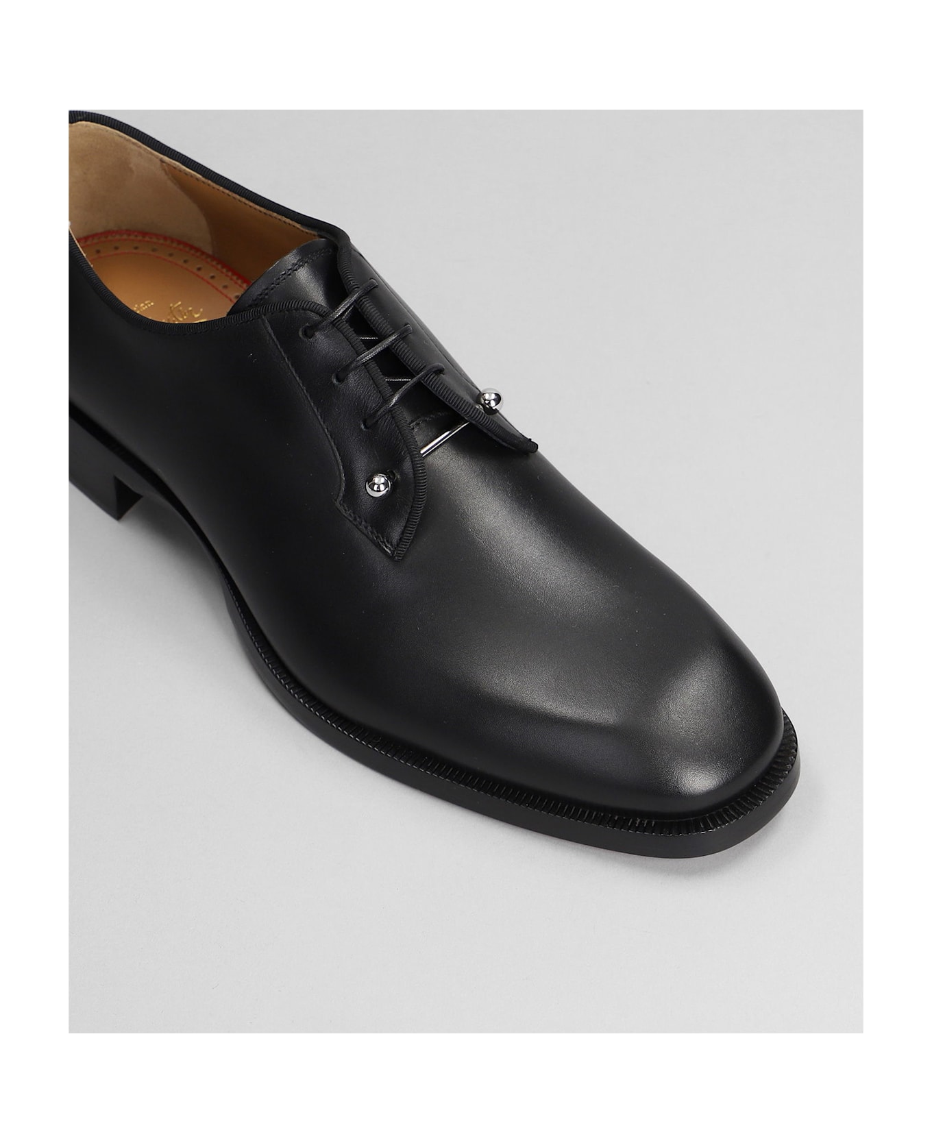 Christian Louboutin Chambeliss Flat Lace Up Shoes In Black Leather - black