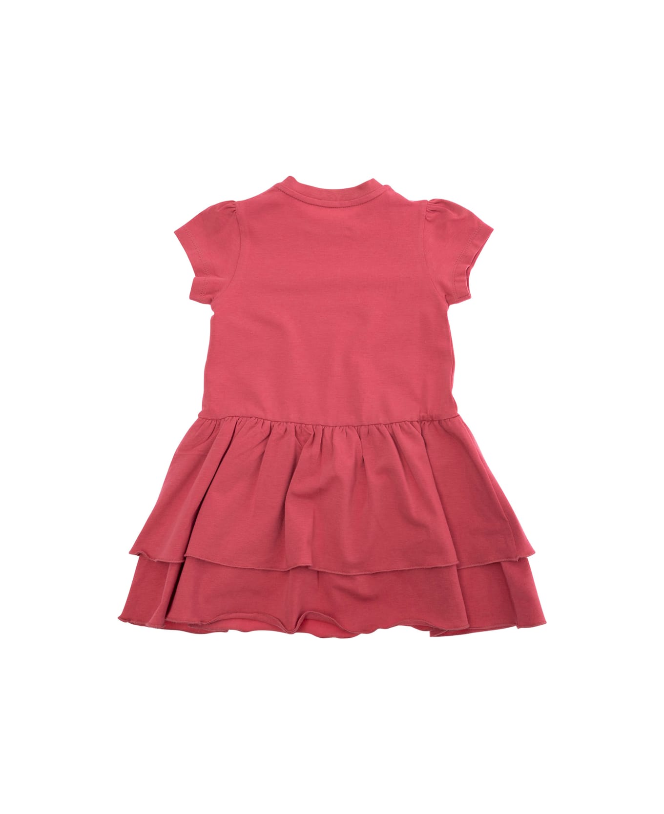 Moncler Red Crewneck Dress With Logo Patch Applied On The Front In Cotton Baby - Red