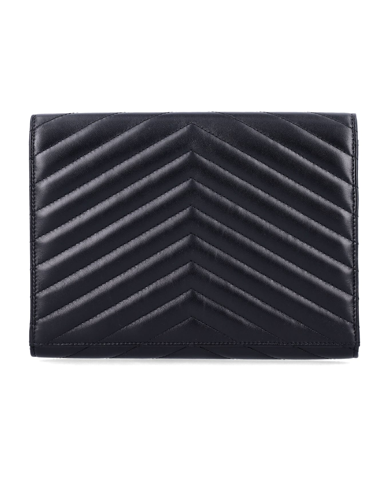 Saint Laurent Cassandre Matelassé Flap Pouch In Quilted Lambskin - BLACK