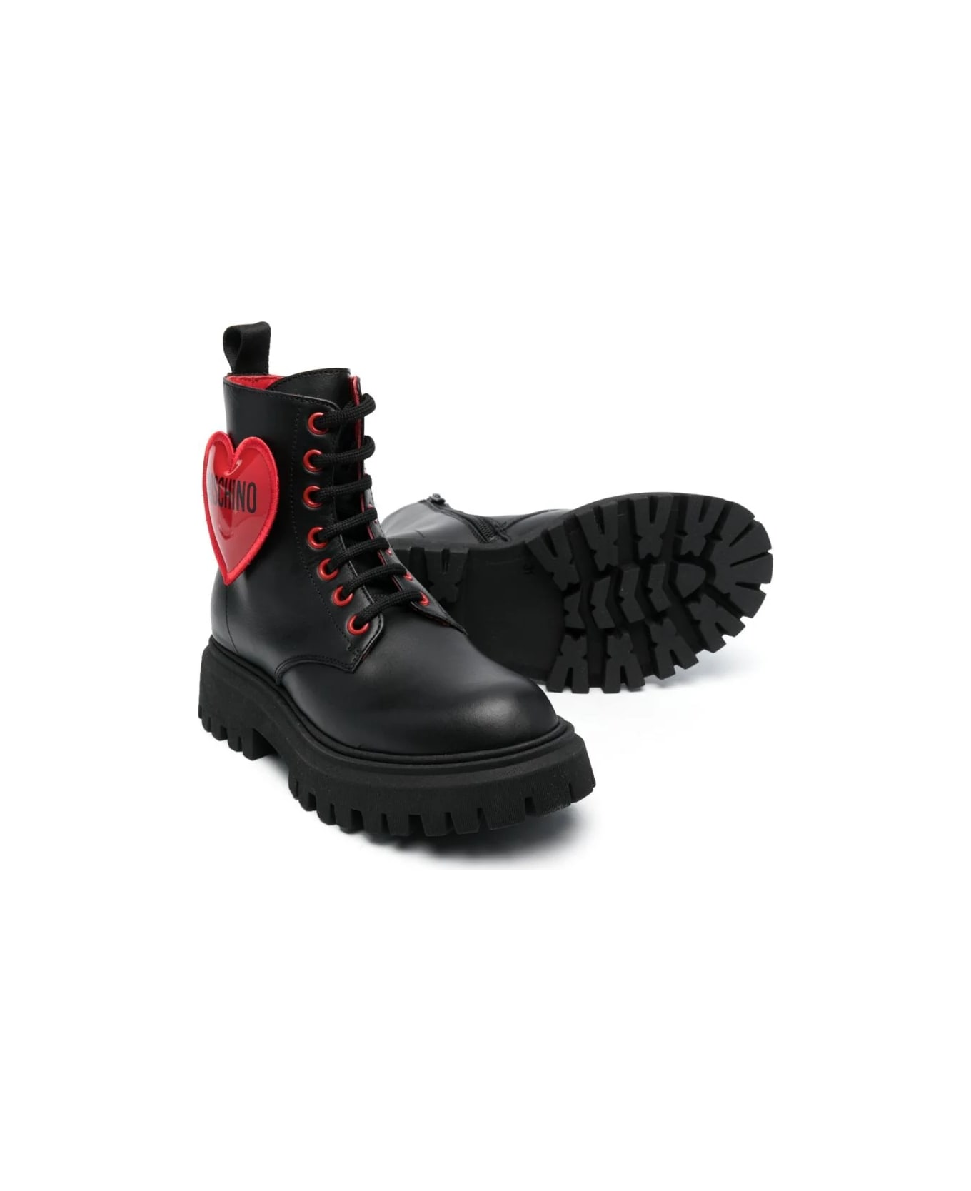 Moschino Combat Boots With Application - Black