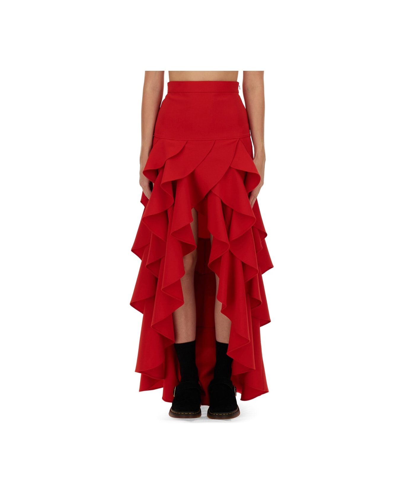 Moschino Crepe Skirt With Ruffles - RED