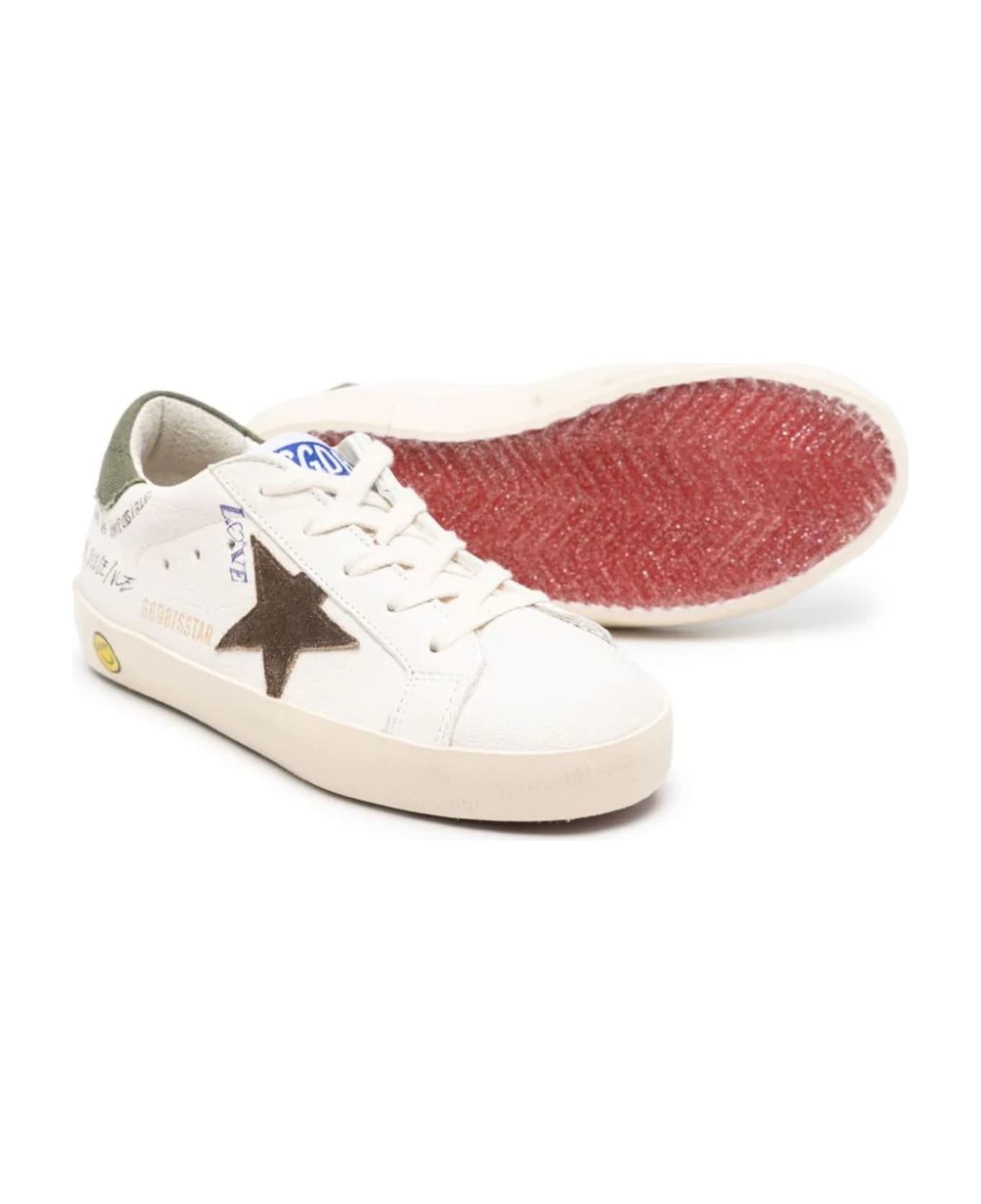 Golden Goose White Leather Sneakers - White /brown/ Green