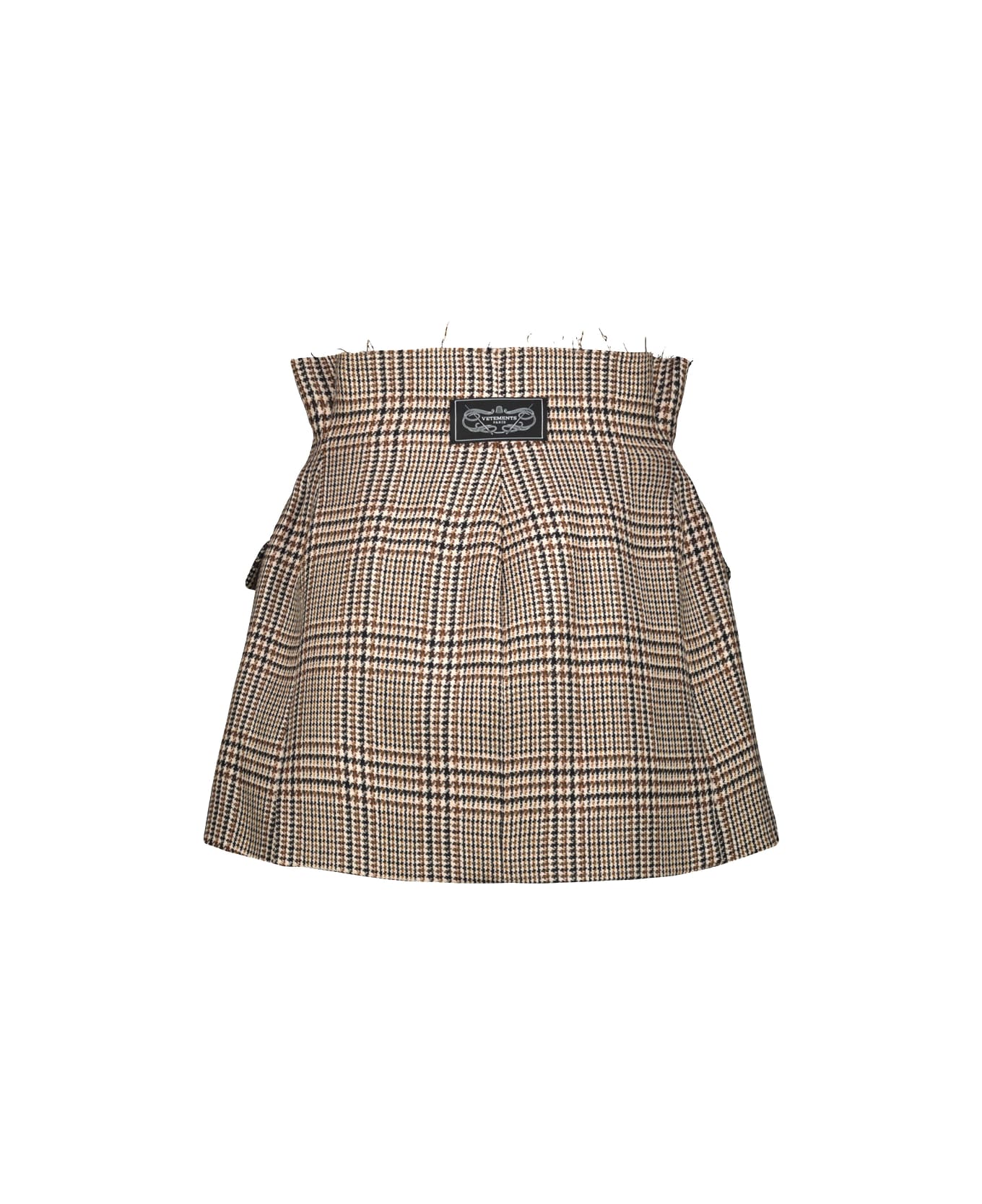 VETEMENTS Deconstructured Tailored Mini Skirt - Beige Houndstooth Check