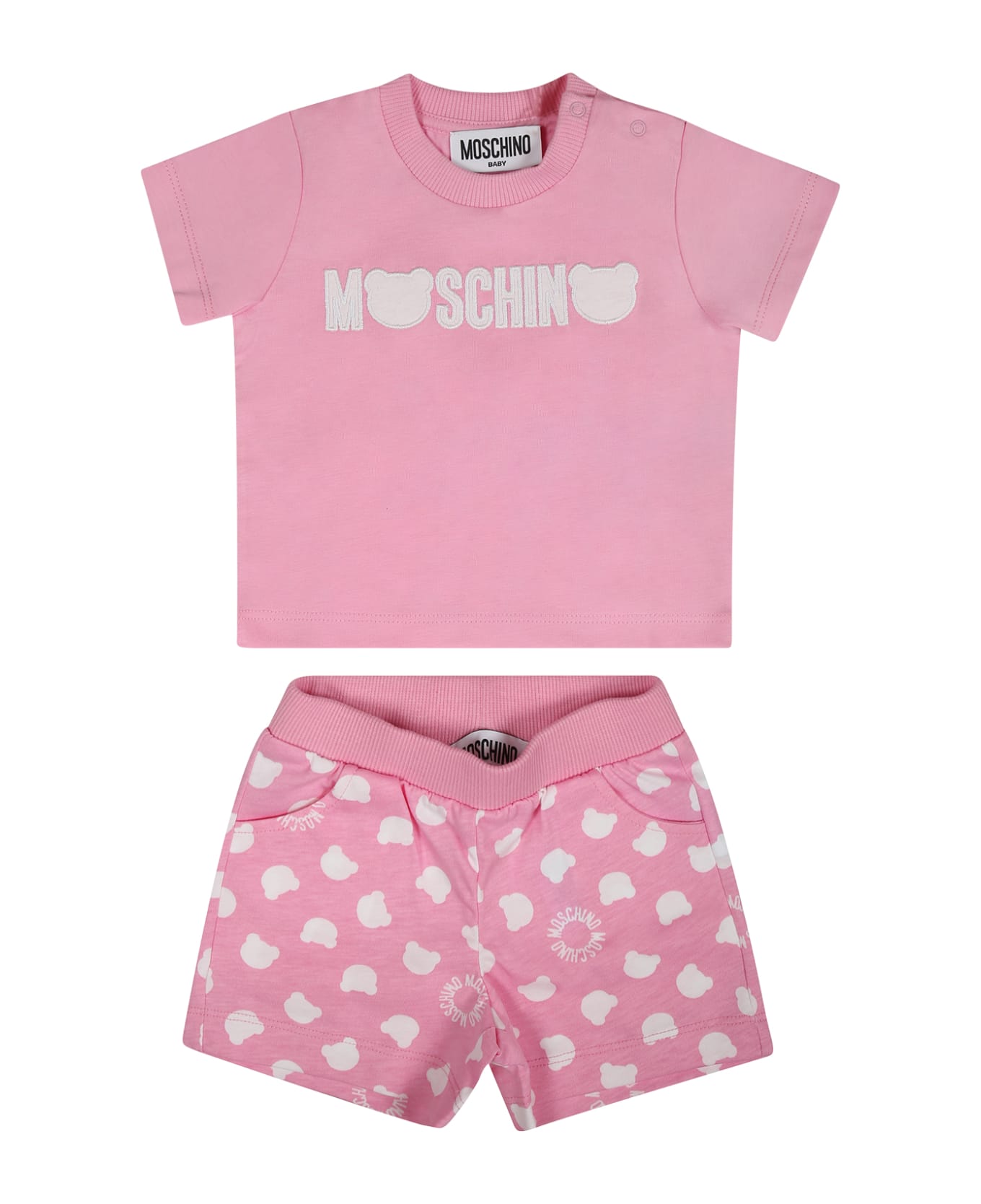 Moschino Pink Outfit For Baby Girl With Logo - Pink ボトムス
