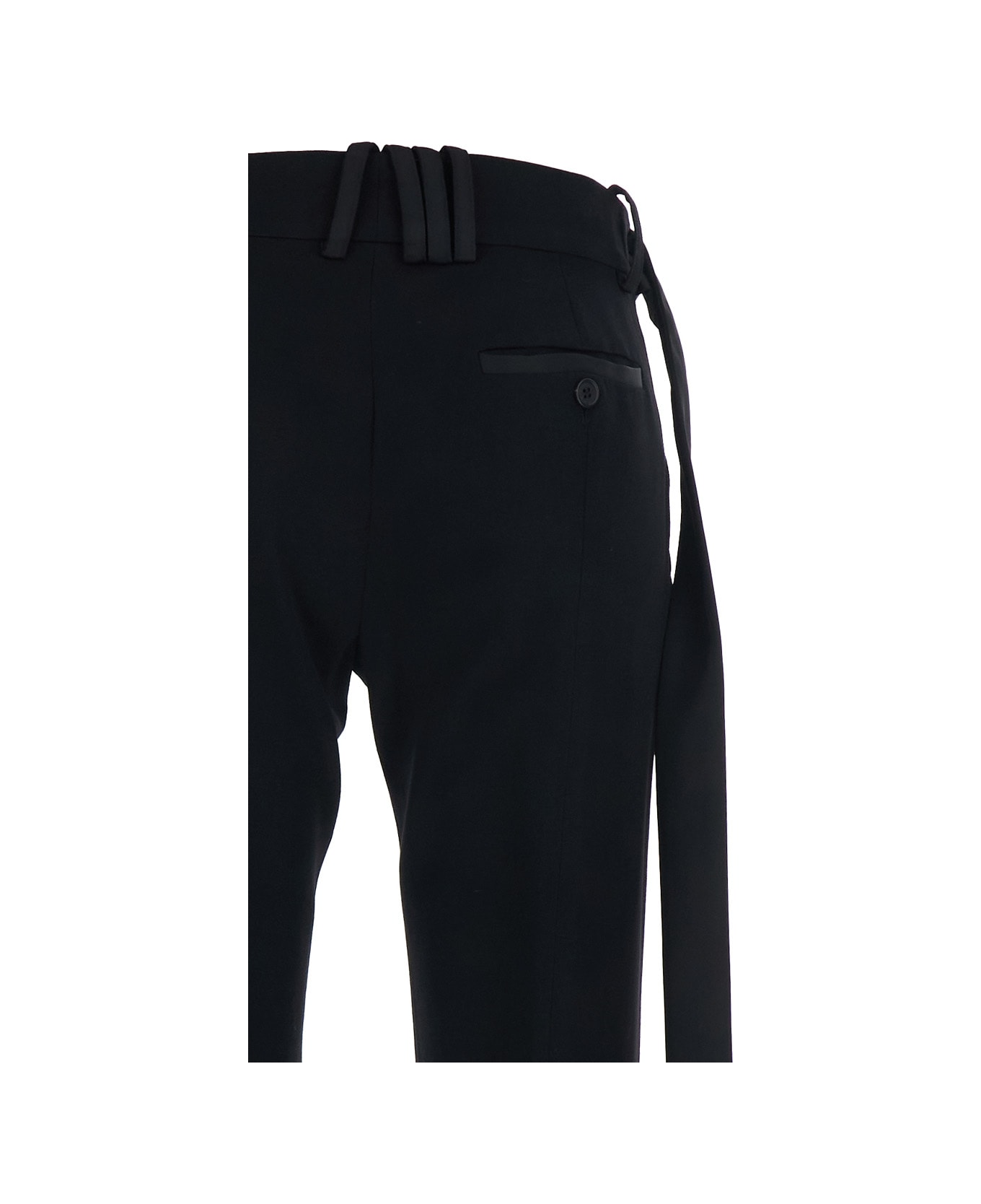 The Attico Black Pants With Wide Leg And Oversized Band Detail In Wool Woman - Black