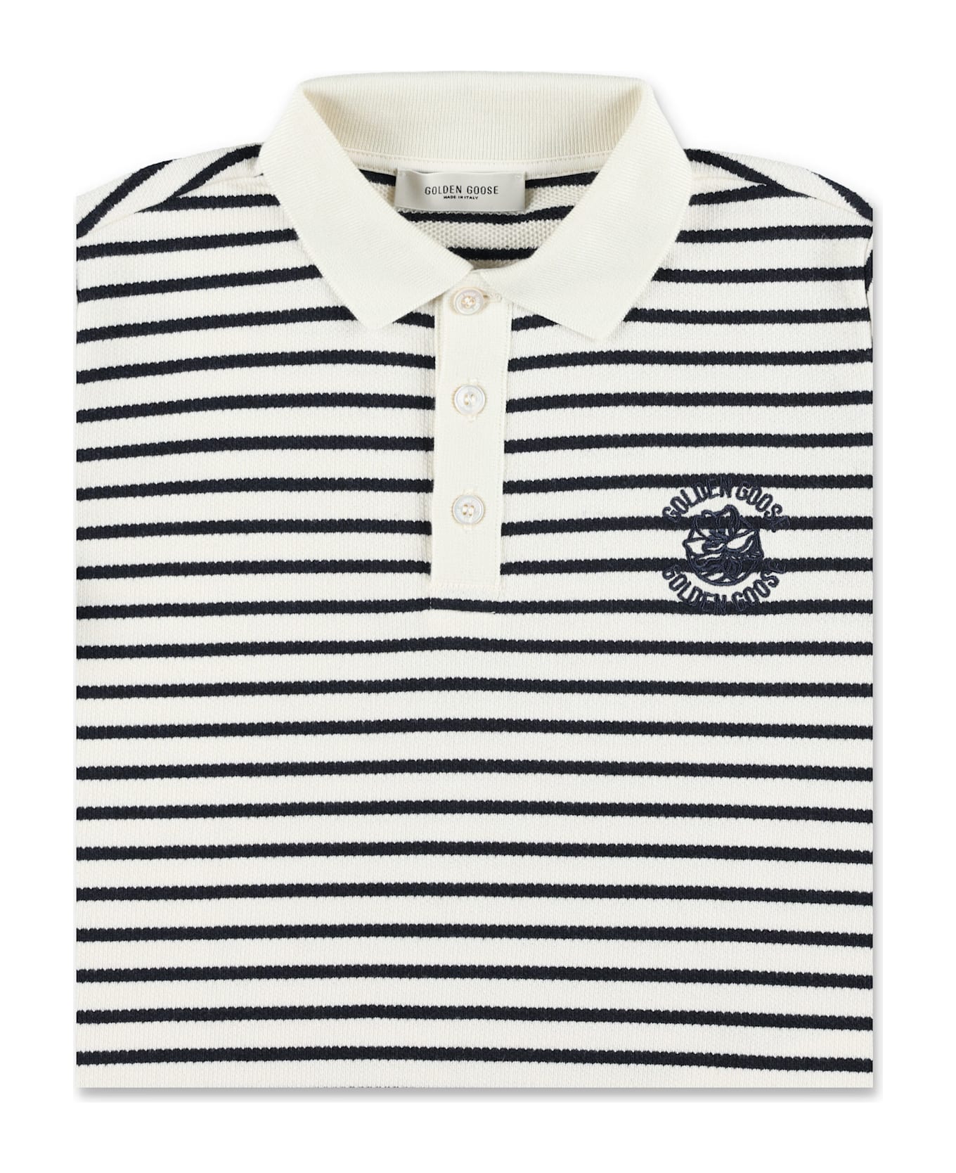 Golden Goose Kid - Striped Polo Shirt - ARTIC WOLF/DARK NAVY