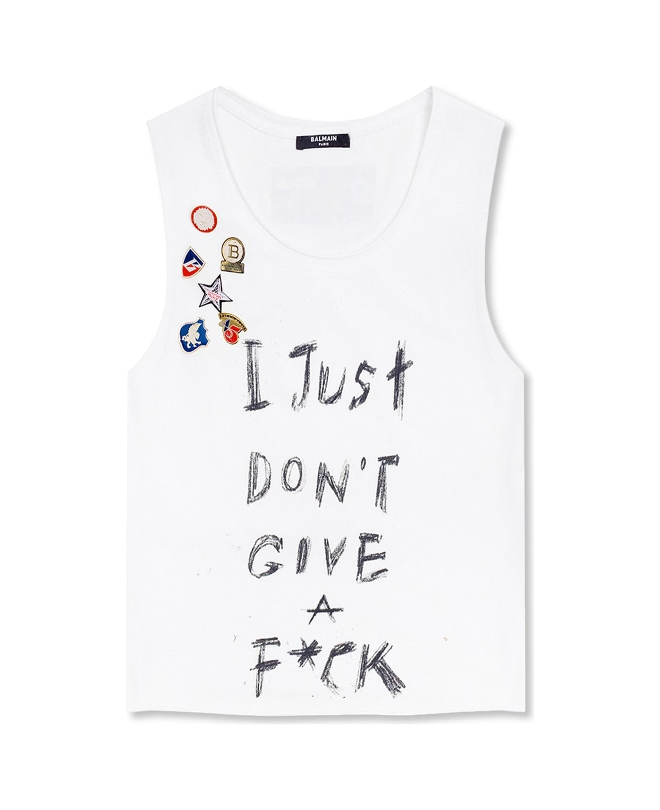 Balmain Printed Cotton Cropped T-shirt - White