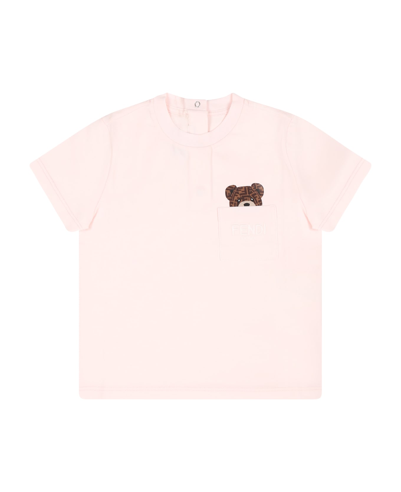 Fendi Pink T-shirt For Baby Girl With Fendi Bear - Pink Tシャツ＆ポロシャツ