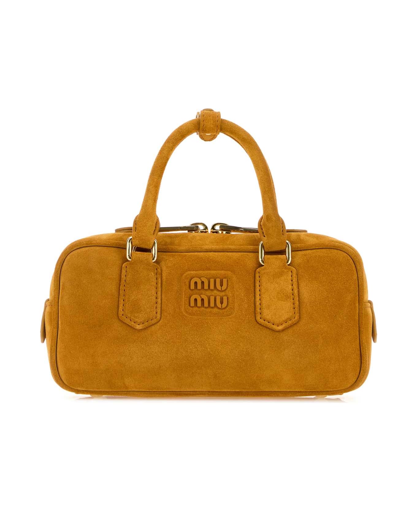 Miu Miu Mustard Suede Arcadie Handbag - WHISKY
