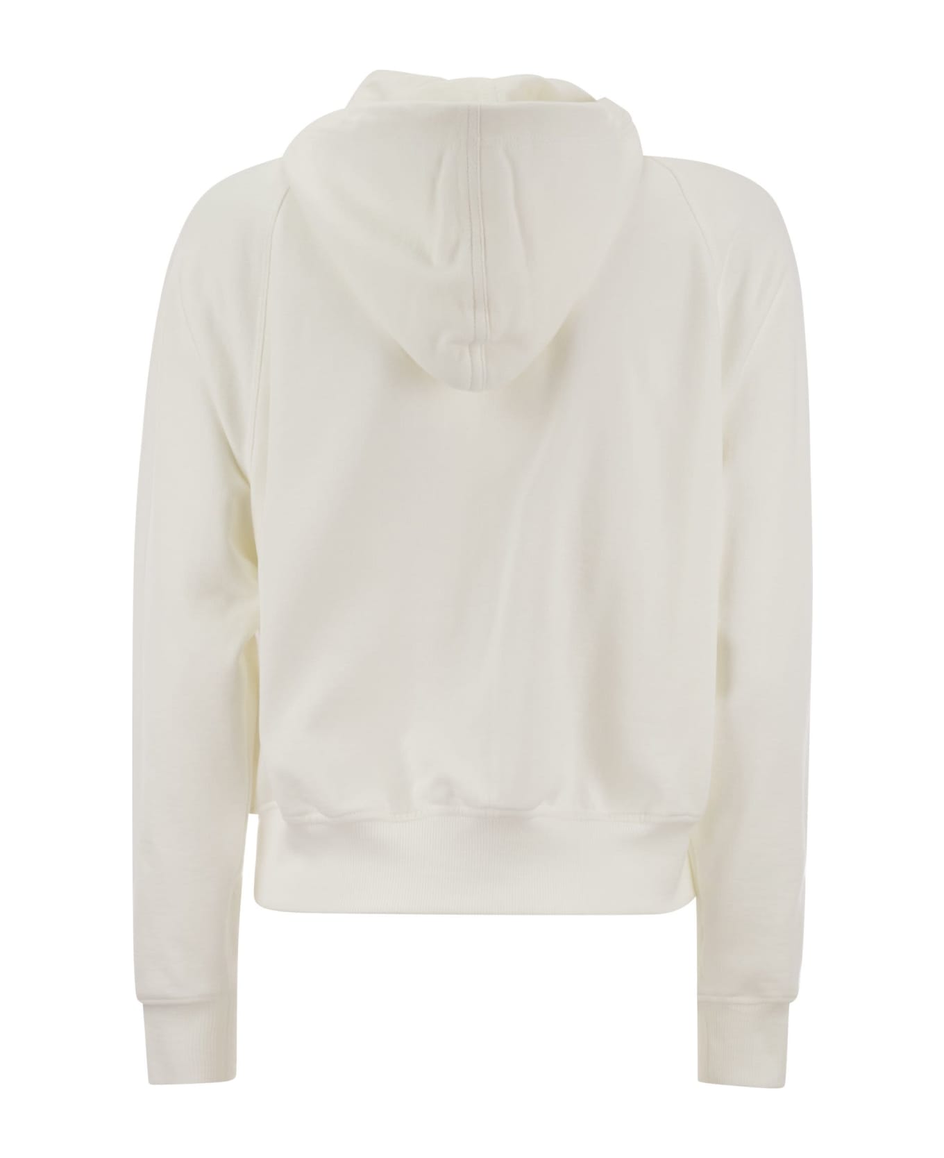 Brunello Cucinelli Smooth Cotton Fleece Hooded Topwear With Shiny Piping - White