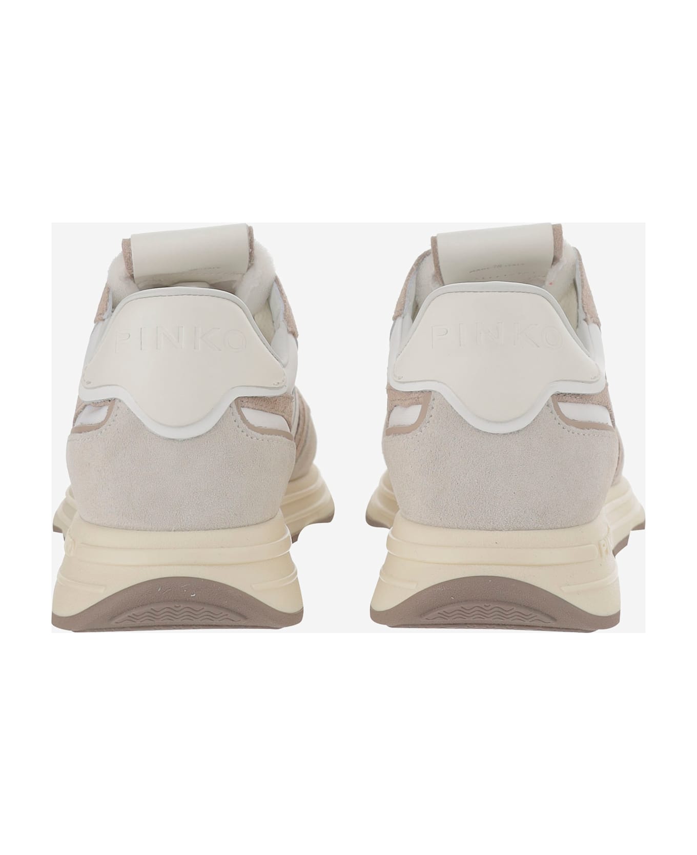 Pinko Technical Fabric And Leather Sneakers With Logo - SAND