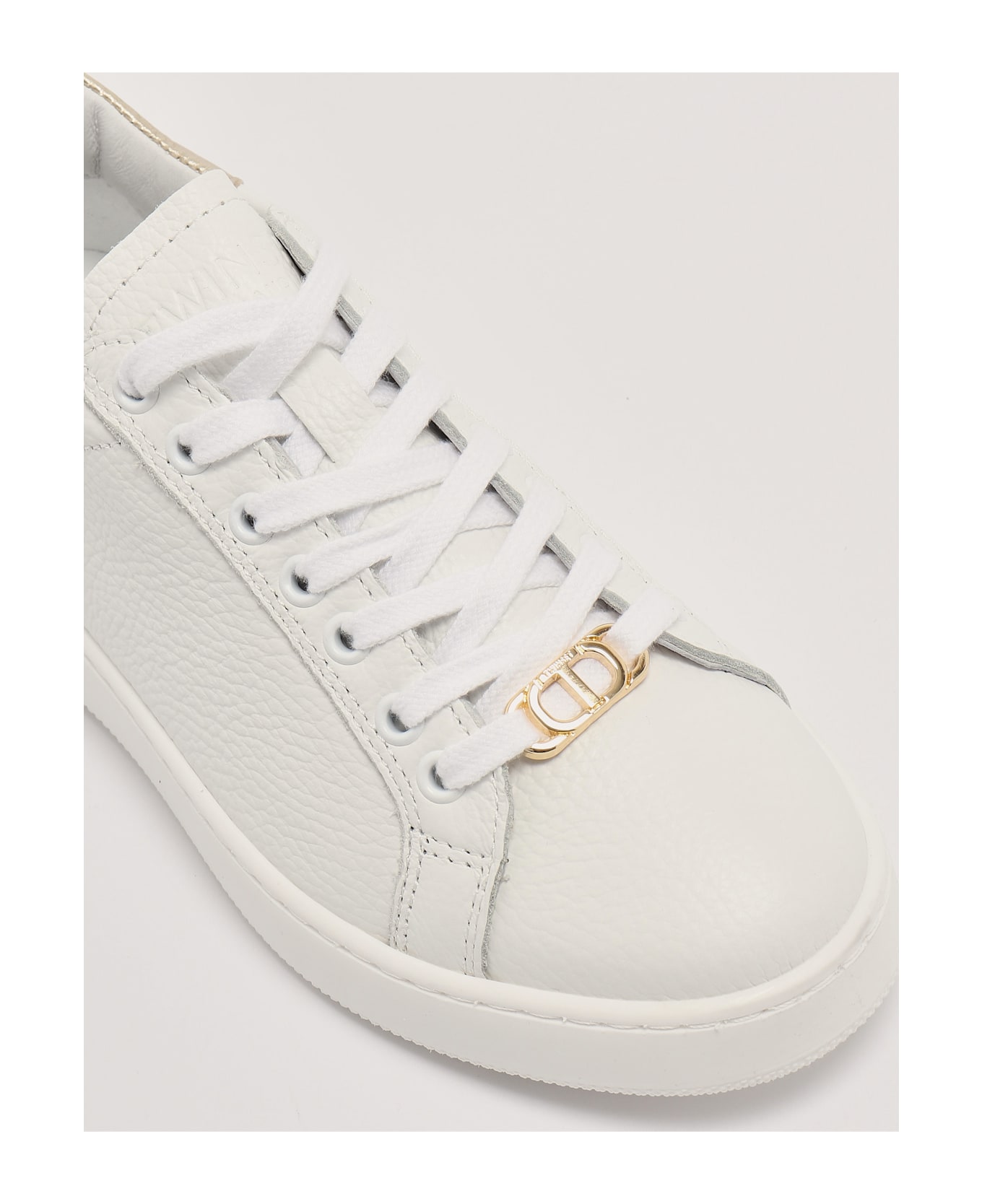 TwinSet Leather Sneaker - BIANCO-ORO