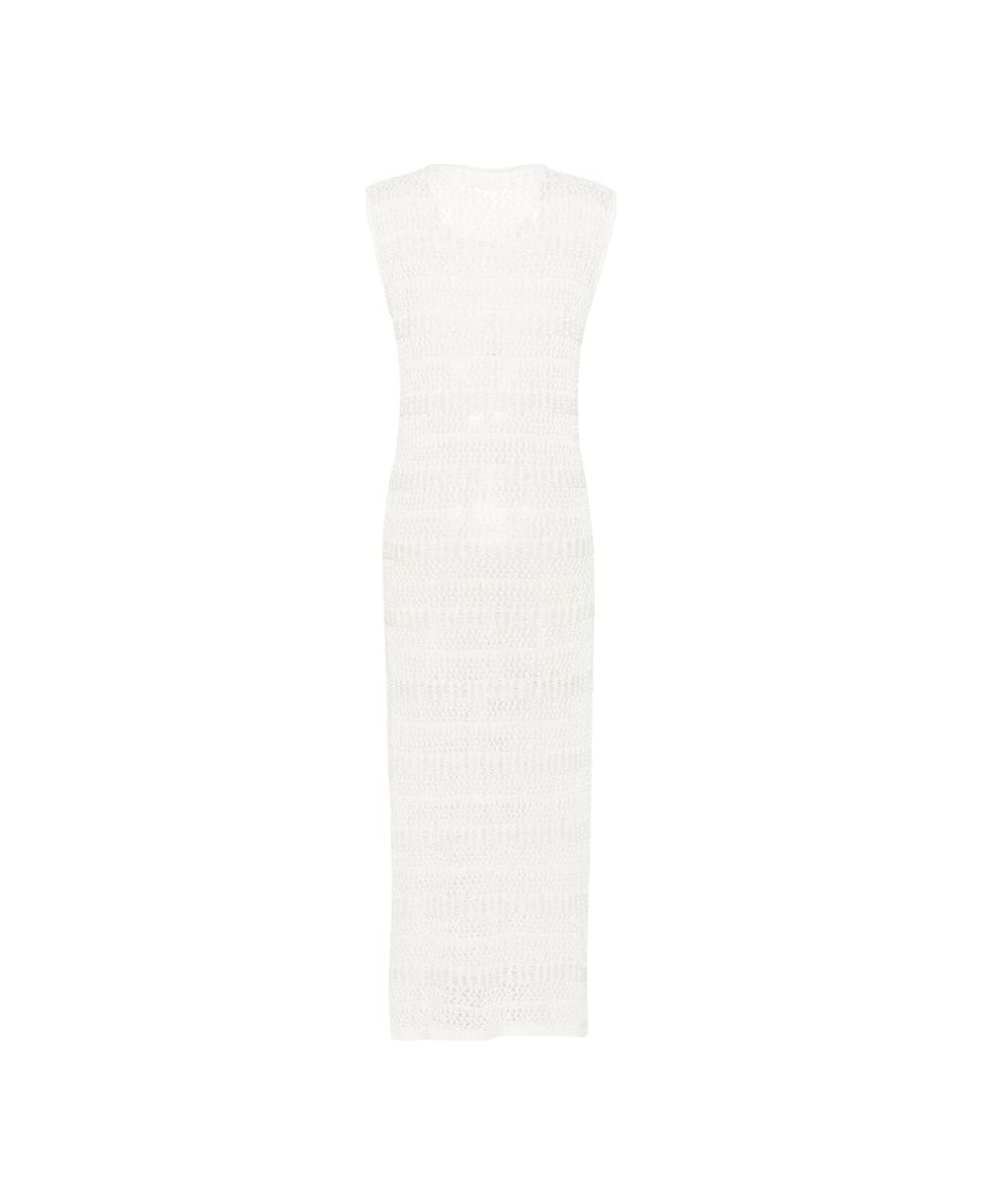 Parosh Long Cotton Net Dress - Cream