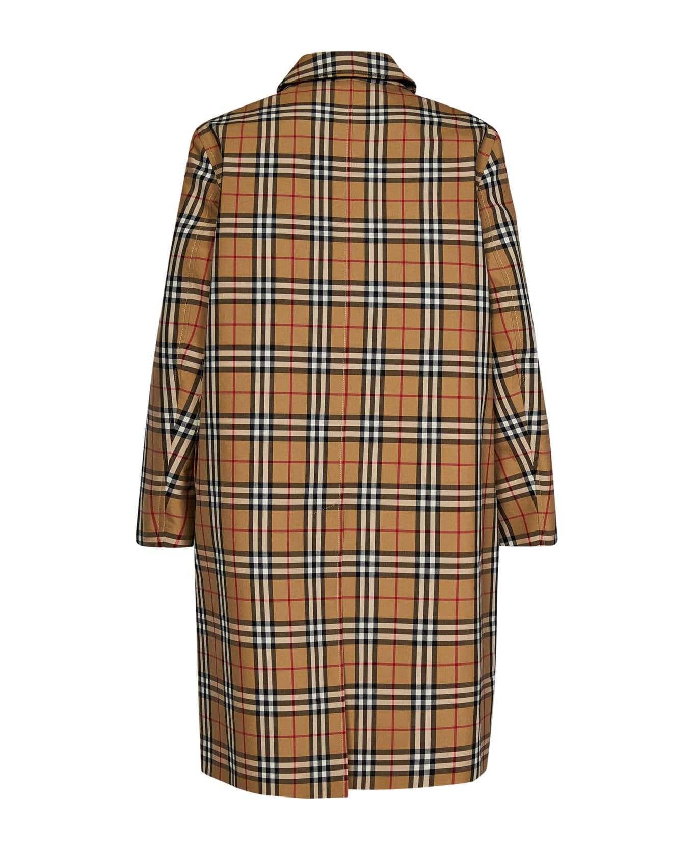 Burberry 'brookvale' Beige Coat With All-over Vintage Check Motif In Cotton Blend Man - Beige コート